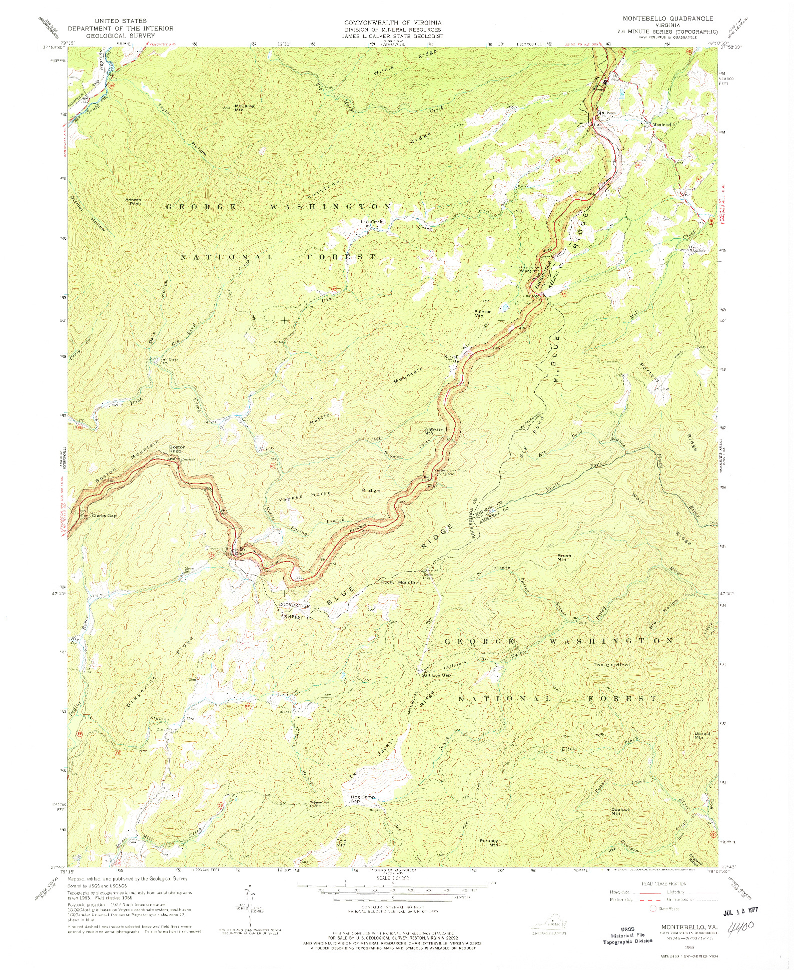 USGS 1:24000-SCALE QUADRANGLE FOR MONTEBELLO, VA 1965