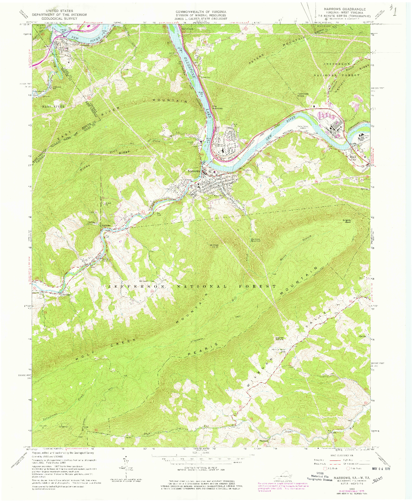USGS 1:24000-SCALE QUADRANGLE FOR NARROWS, VA 1965