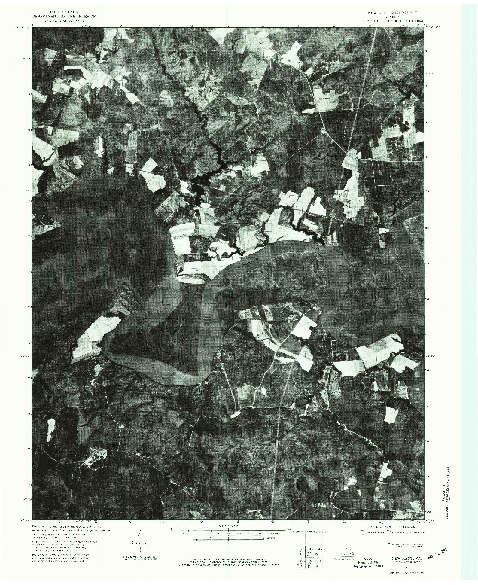 USGS 1:24000-SCALE QUADRANGLE FOR NEW KENT, VA 1973