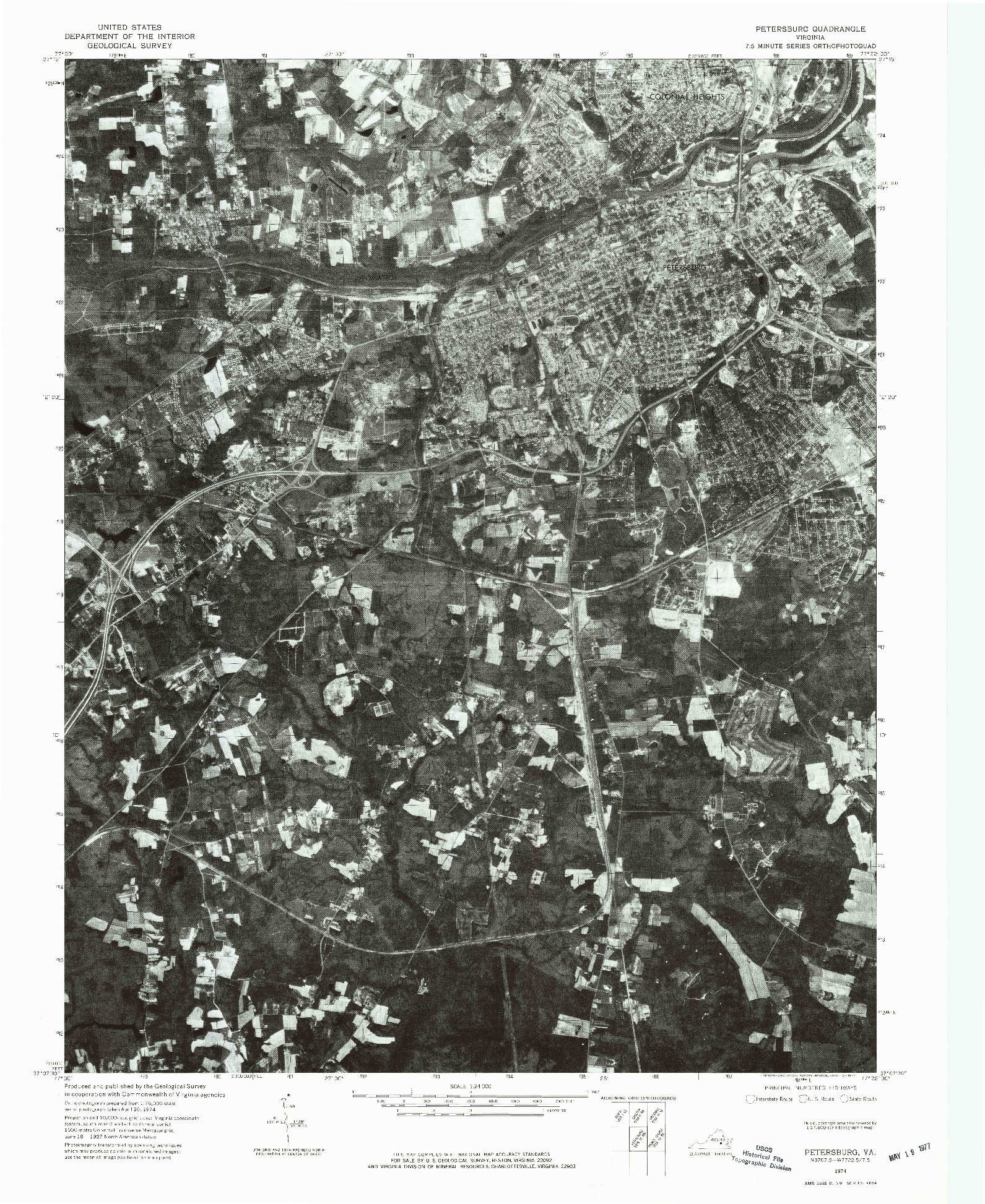 USGS 1:24000-SCALE QUADRANGLE FOR PETERSBURG, VA 1974