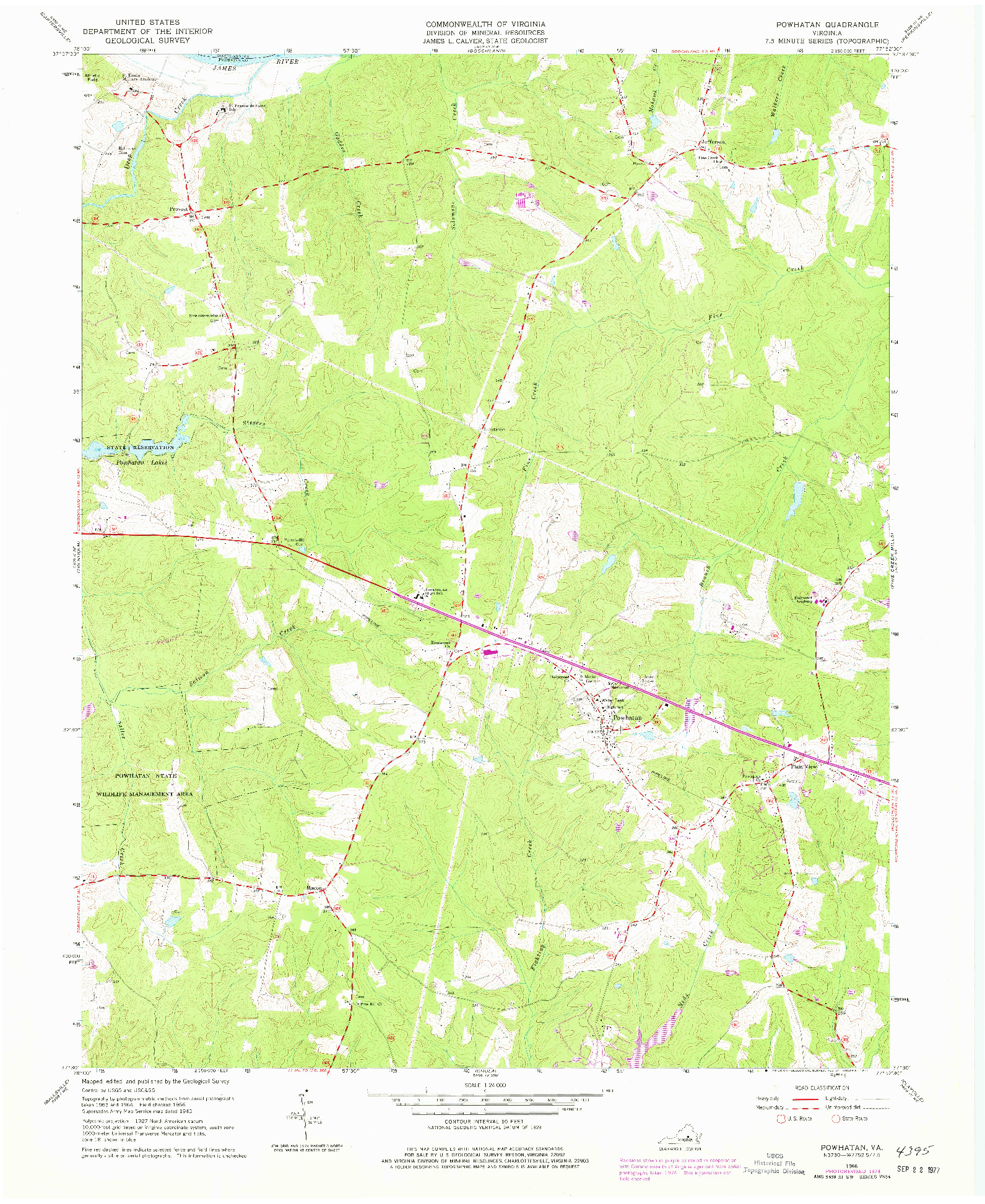 USGS 1:24000-SCALE QUADRANGLE FOR POWHATAN, VA 1966