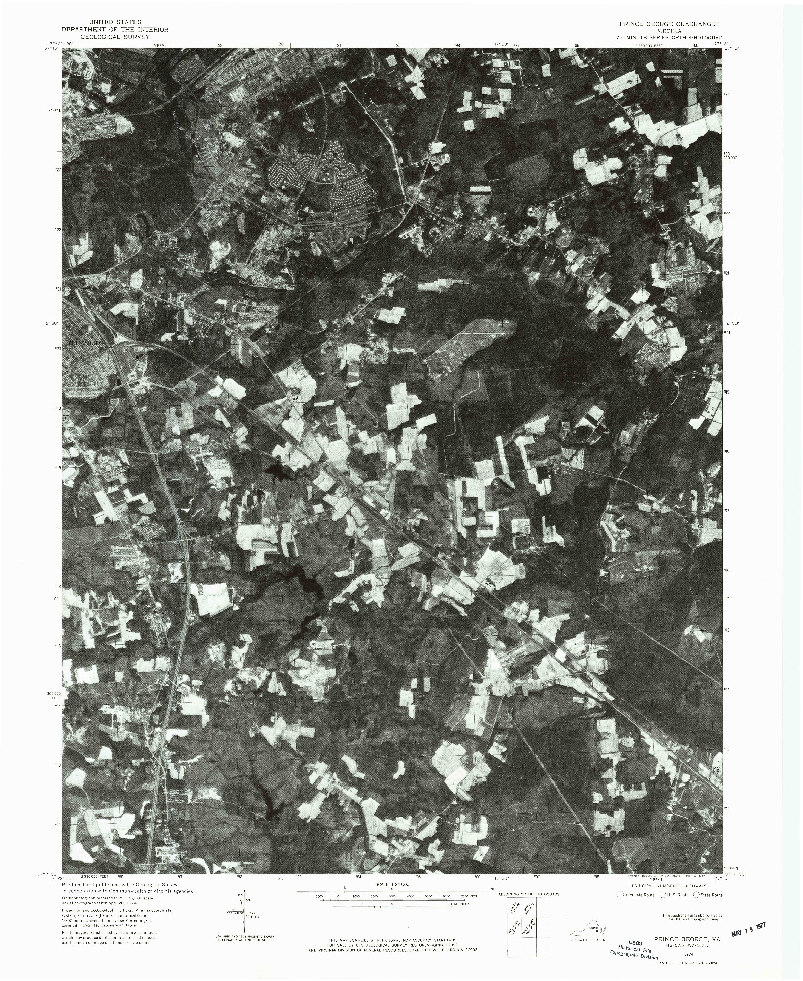 USGS 1:24000-SCALE QUADRANGLE FOR PRINCE GEORGE, VA 1974