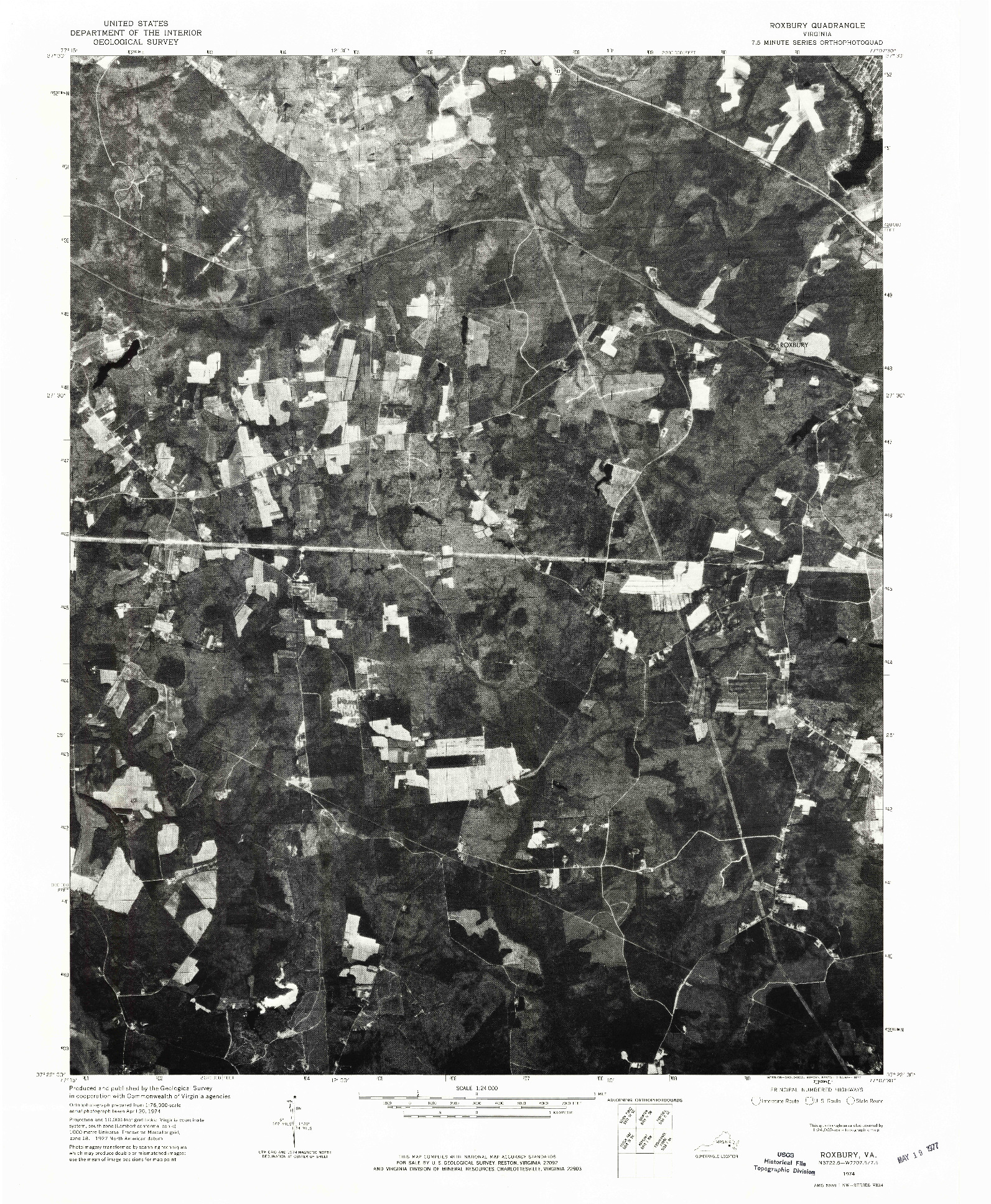 USGS 1:24000-SCALE QUADRANGLE FOR ROXBURY, VA 1974