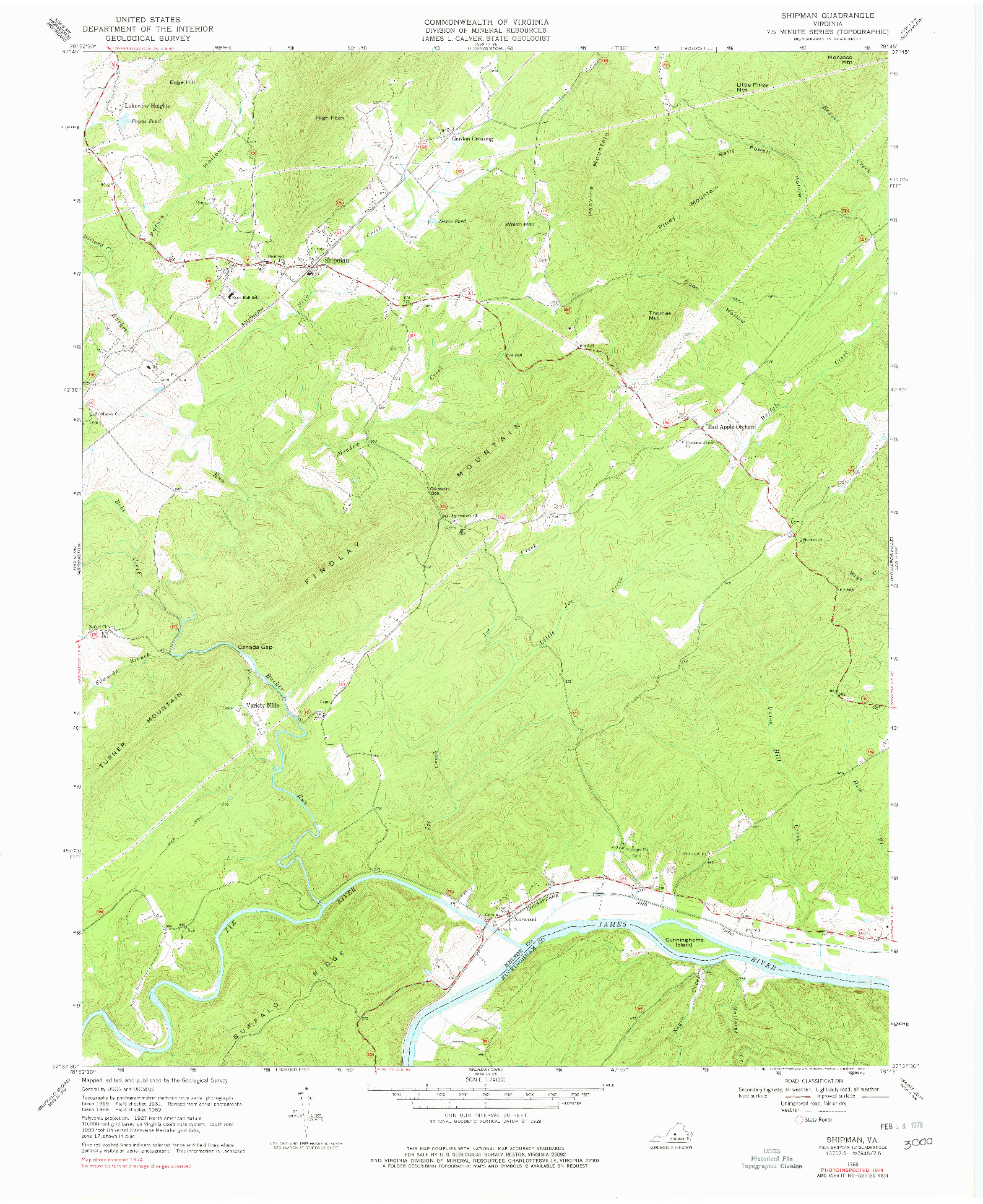 USGS 1:24000-SCALE QUADRANGLE FOR SHIPMAN, VA 1969