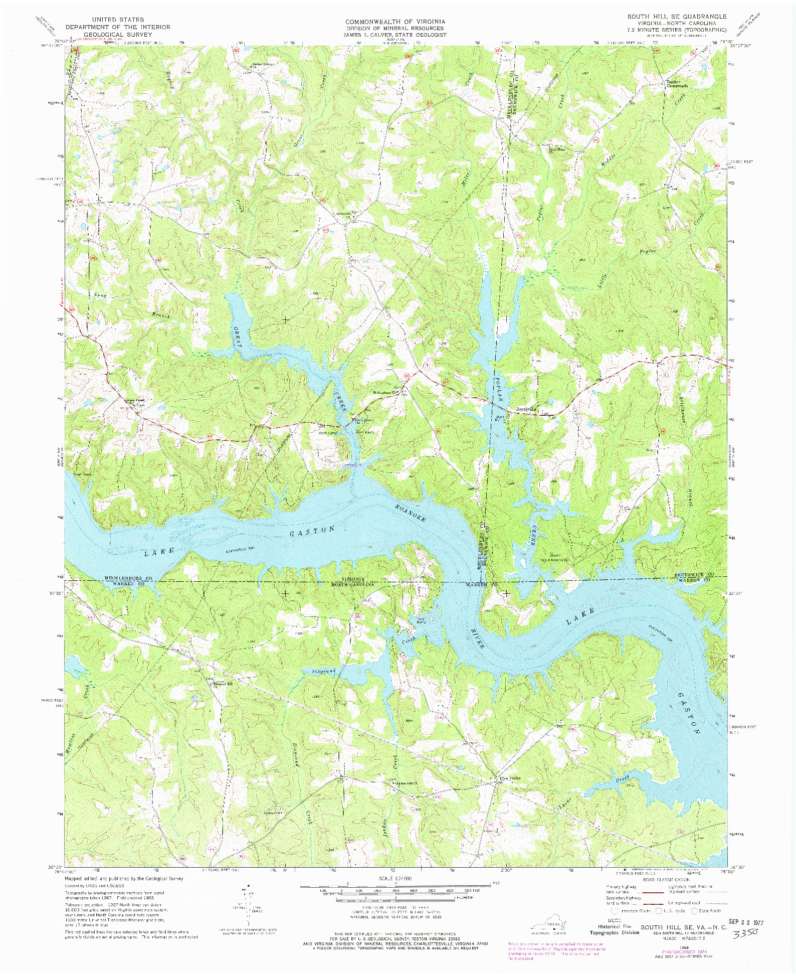 USGS 1:24000-SCALE QUADRANGLE FOR SOUTH HILL SE, VA 1968