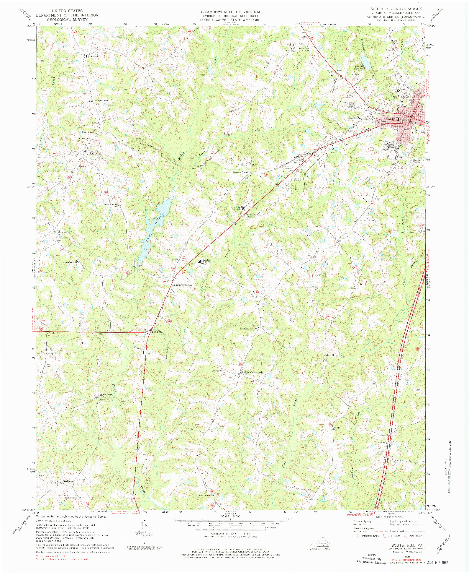 USGS 1:24000-SCALE QUADRANGLE FOR SOUTH HILL, VA 1968