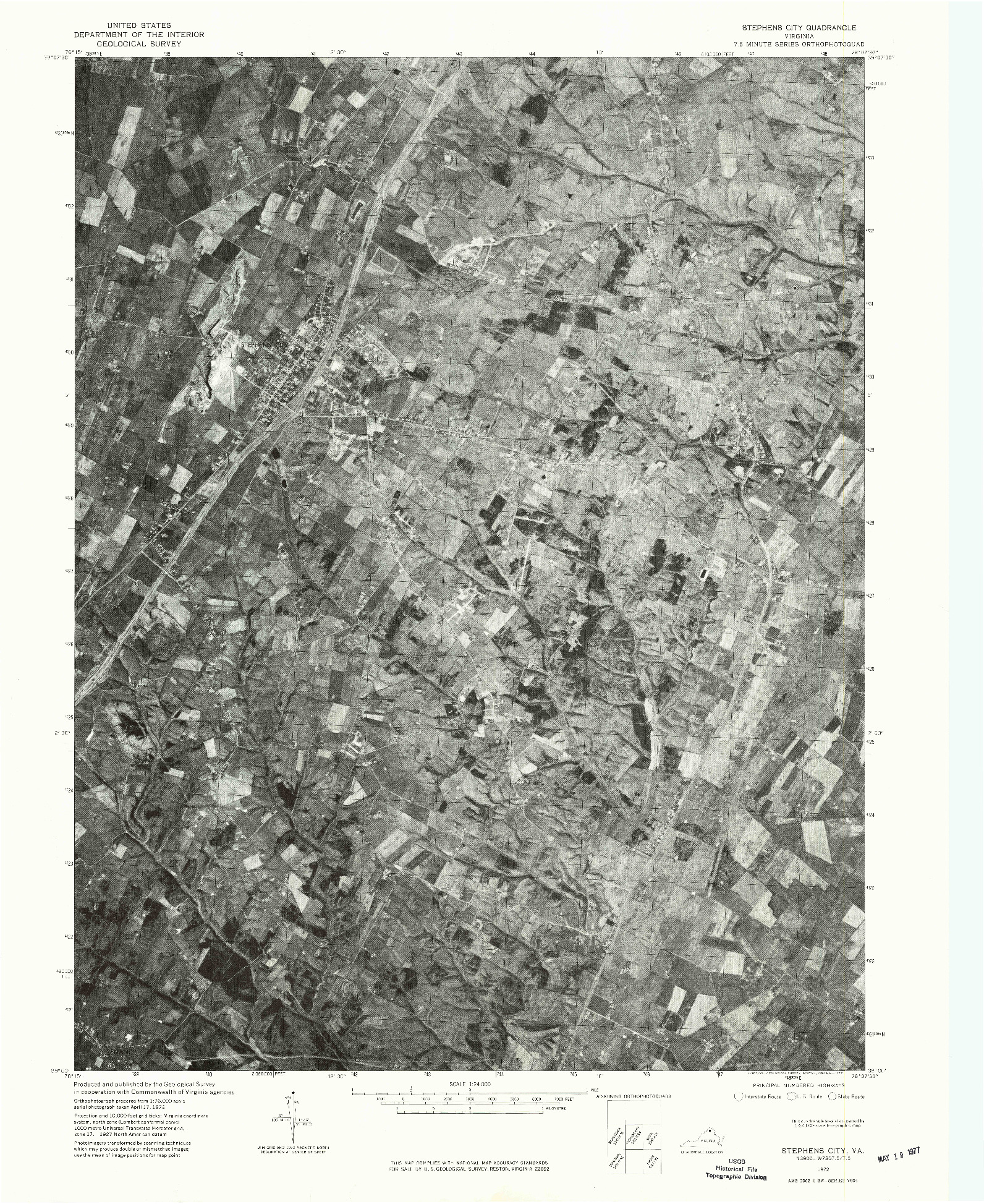 USGS 1:24000-SCALE QUADRANGLE FOR STEPHENS CITY, VA 1972