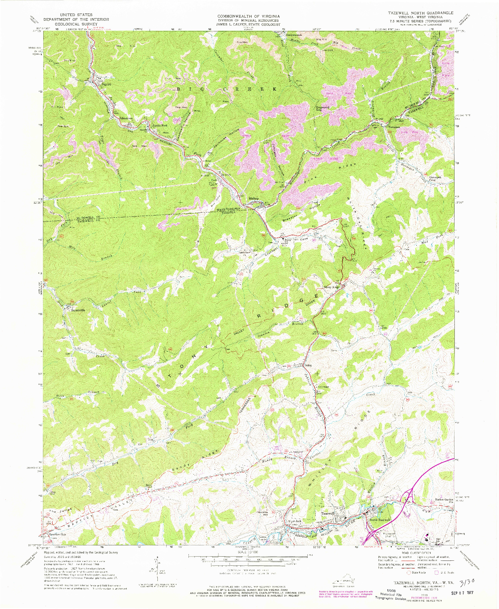 USGS 1:24000-SCALE QUADRANGLE FOR TAZEWELL NORTH, VA 1968