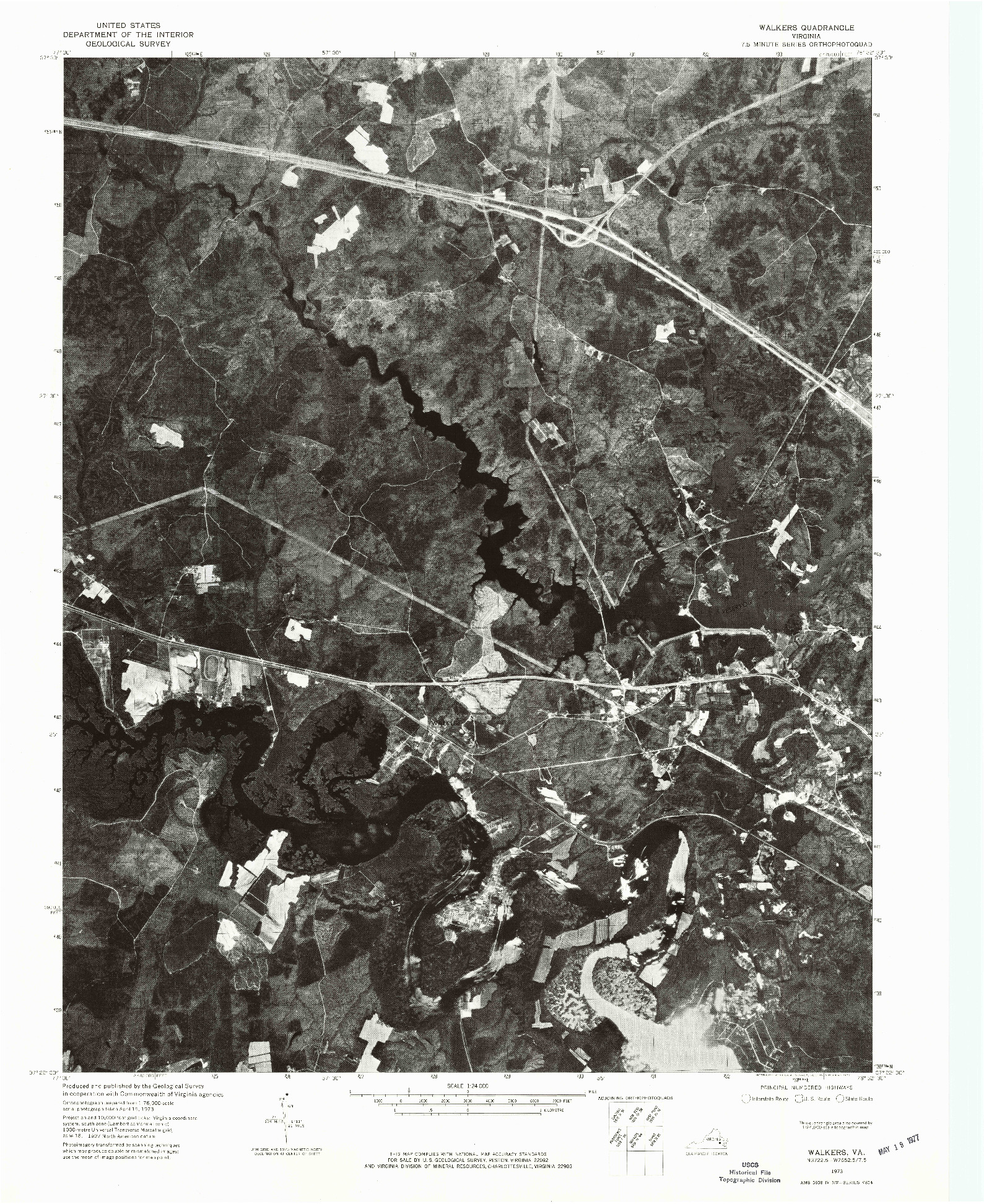 USGS 1:24000-SCALE QUADRANGLE FOR WALKERS, VA 1973
