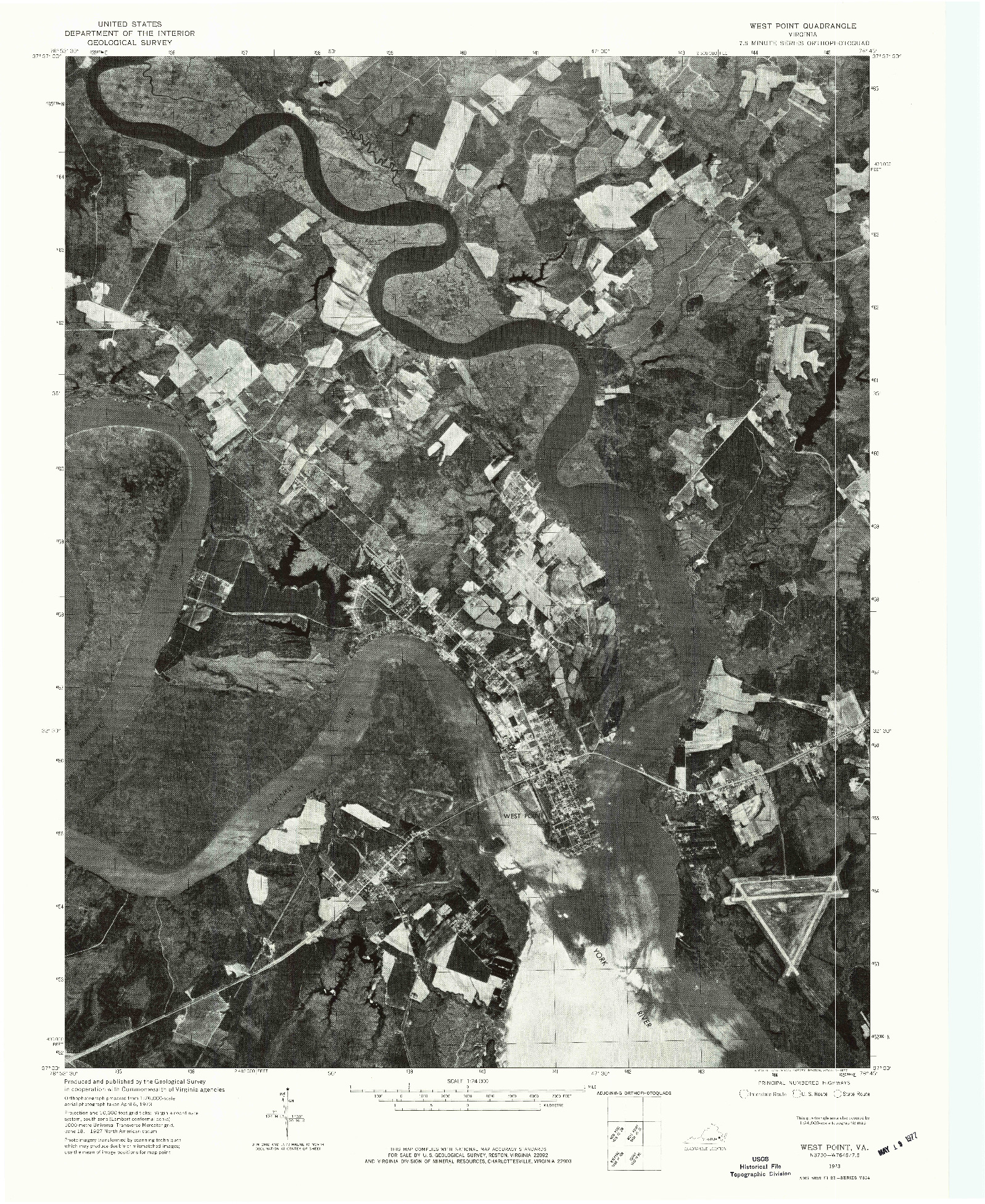USGS 1:24000-SCALE QUADRANGLE FOR WEST POINT, VA 1973