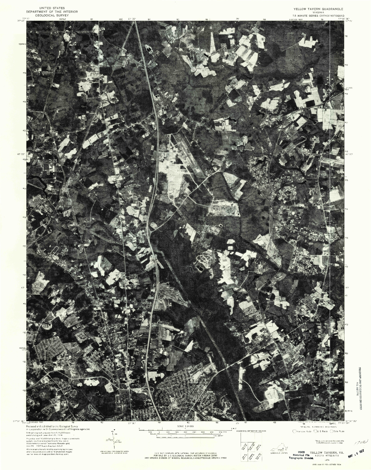 USGS 1:24000-SCALE QUADRANGLE FOR YELLOW TAVERN, VA 1974