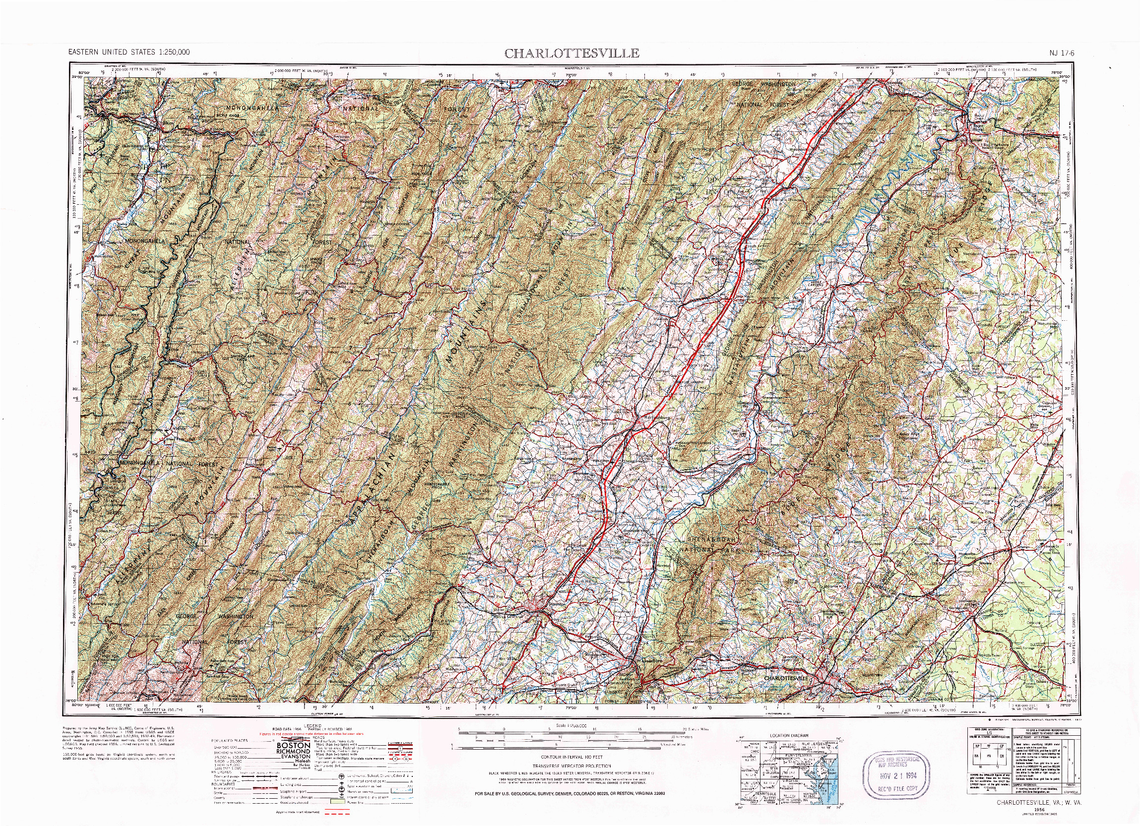 USGS 1:250000-SCALE QUADRANGLE FOR CHARLOTTESVILLE, VA 1956