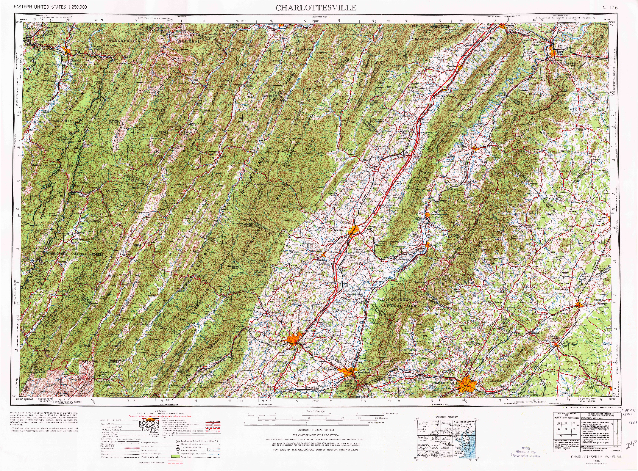 USGS 1:250000-SCALE QUADRANGLE FOR CHARLOTTESVILLE, VA 1956