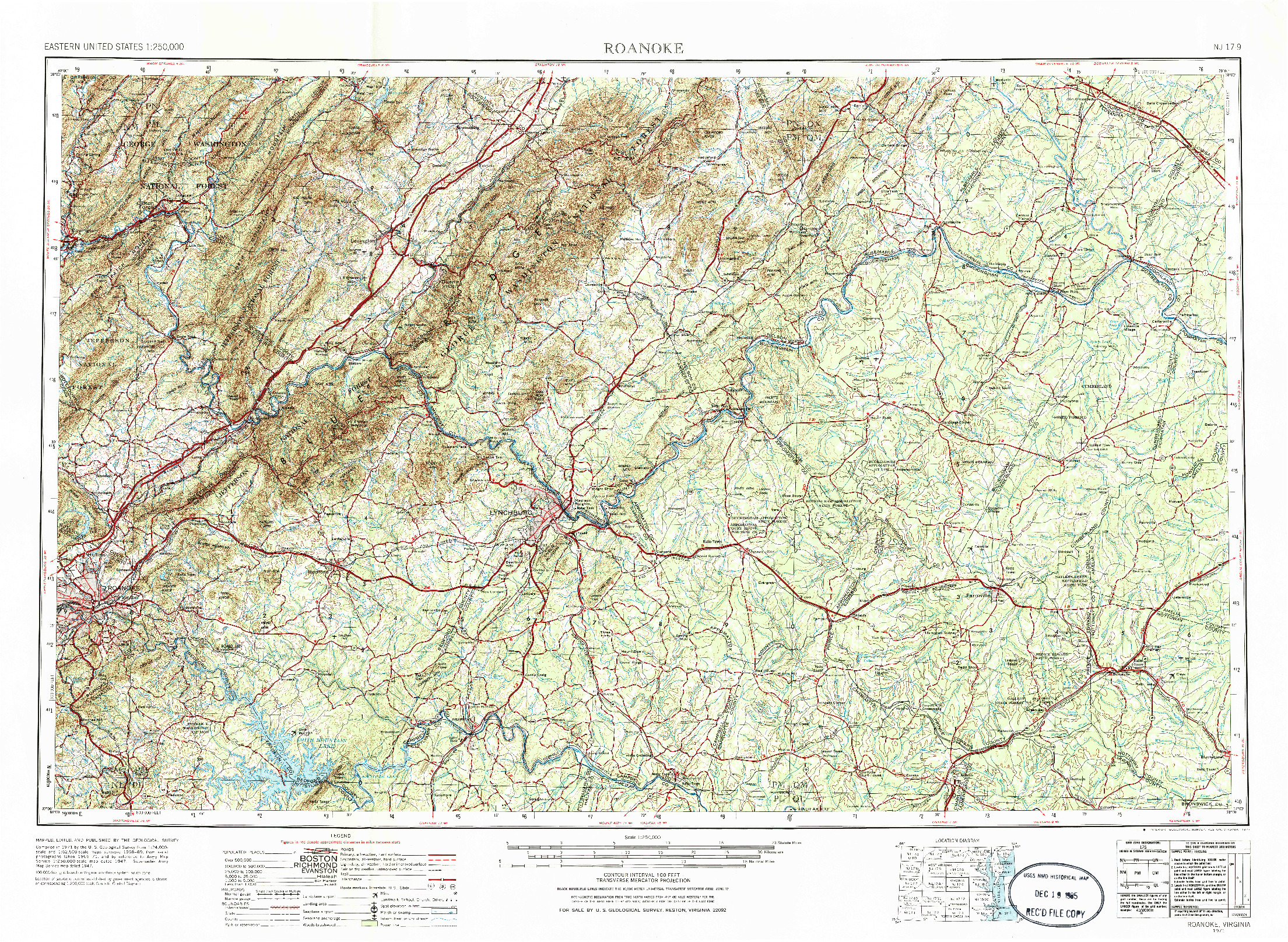 USGS 1:250000-SCALE QUADRANGLE FOR ROANOKE, VA 1971