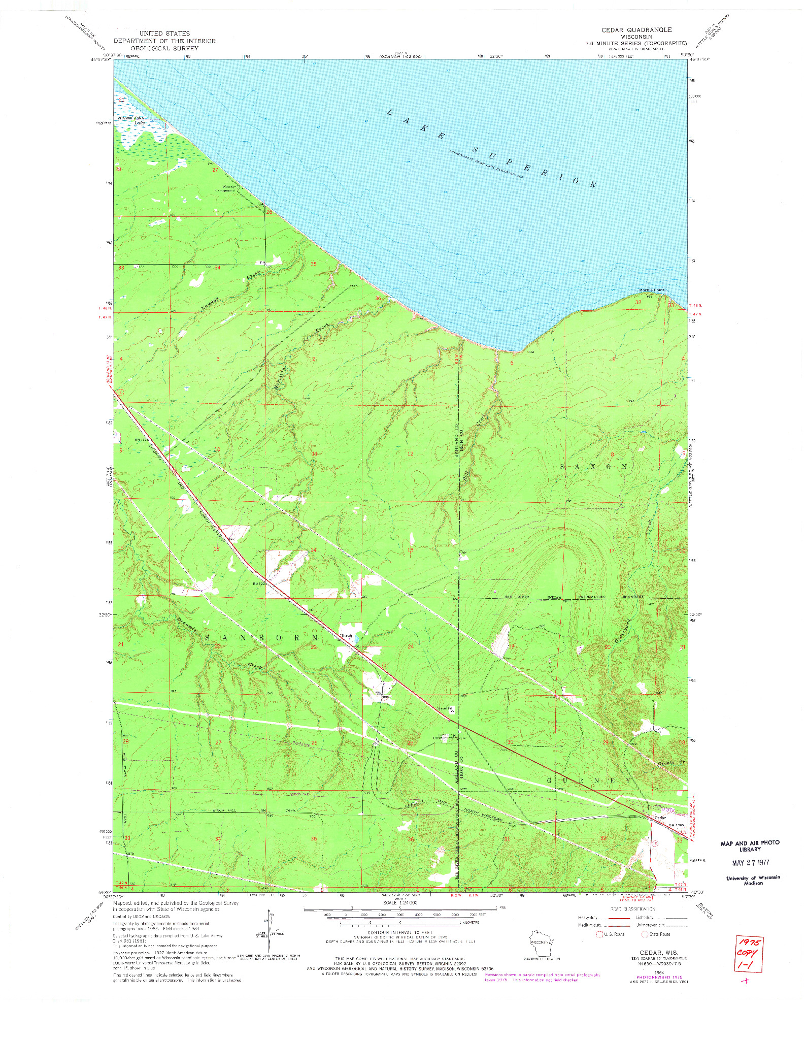 USGS 1:24000-SCALE QUADRANGLE FOR CEDAR, WI 1964