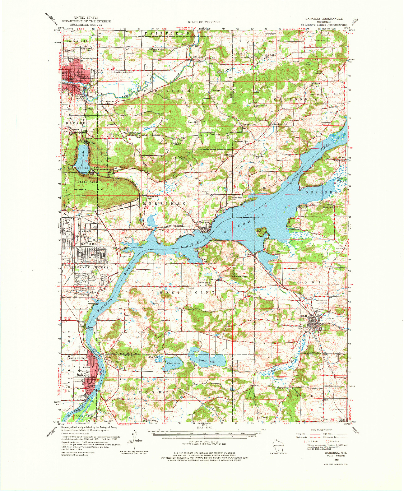 USGS 1:62500-SCALE QUADRANGLE FOR BARABOO, WI 1959