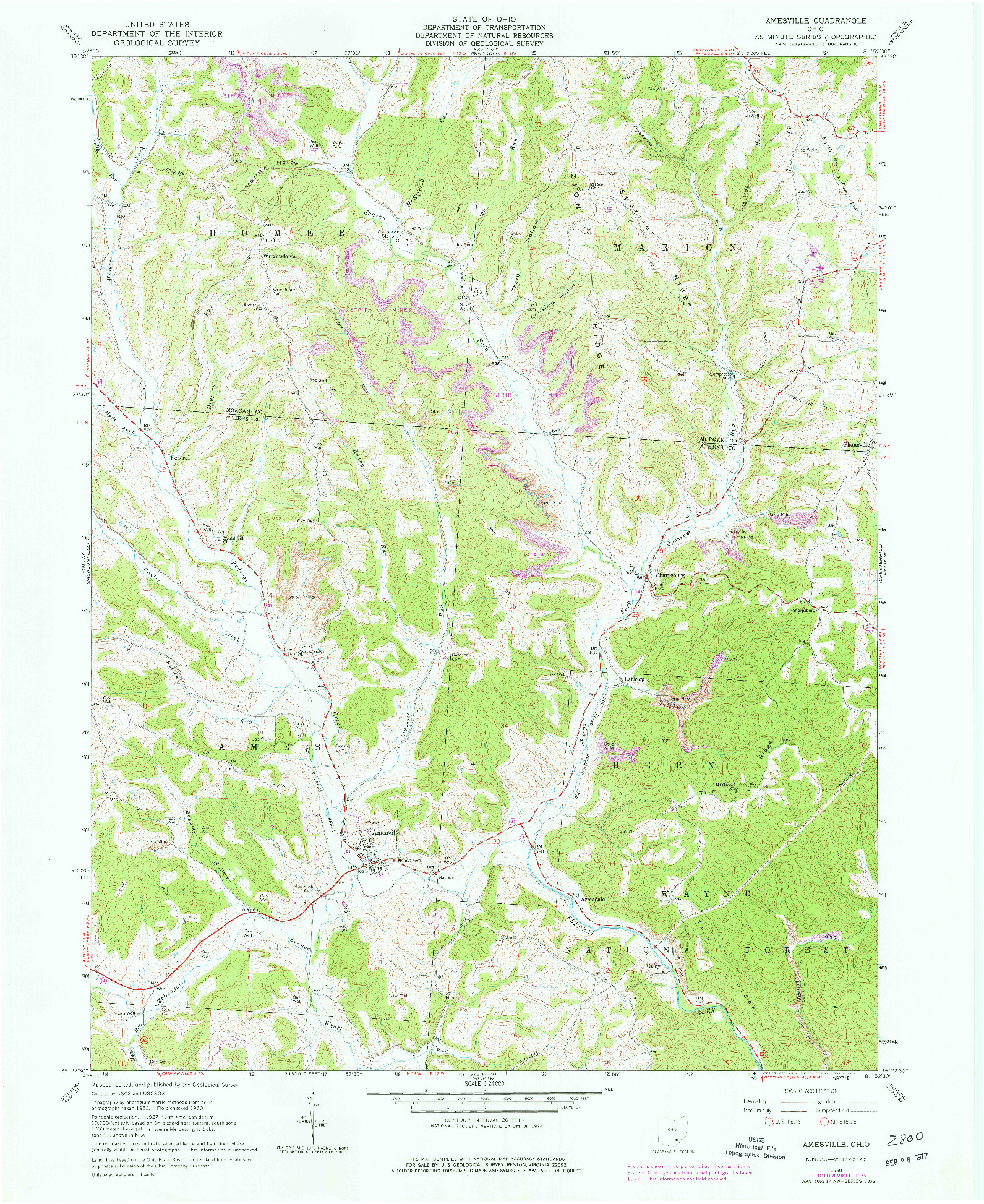 USGS 1:24000-SCALE QUADRANGLE FOR AMESVILLE, OH 1960