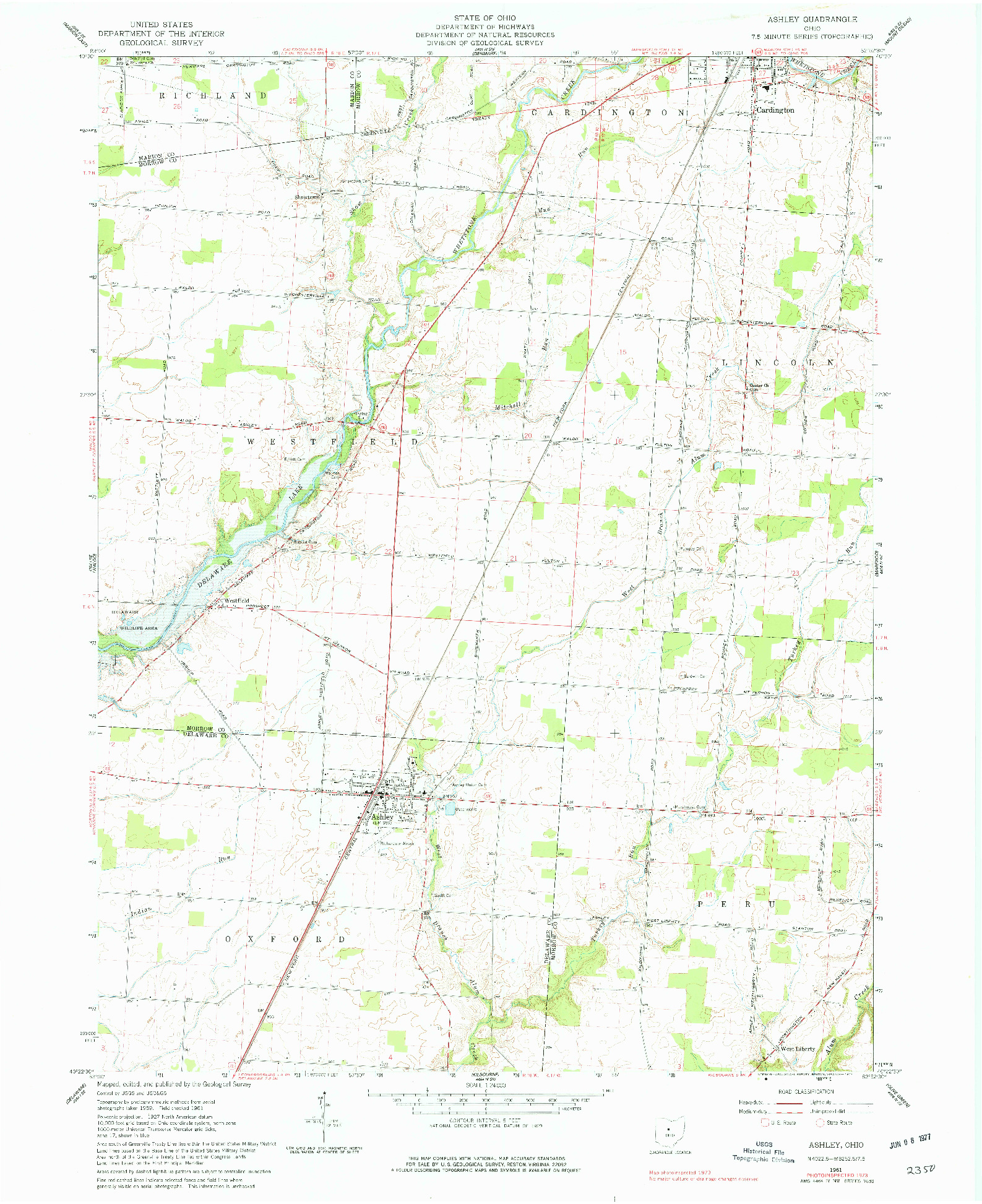 USGS 1:24000-SCALE QUADRANGLE FOR ASHLEY, OH 1961