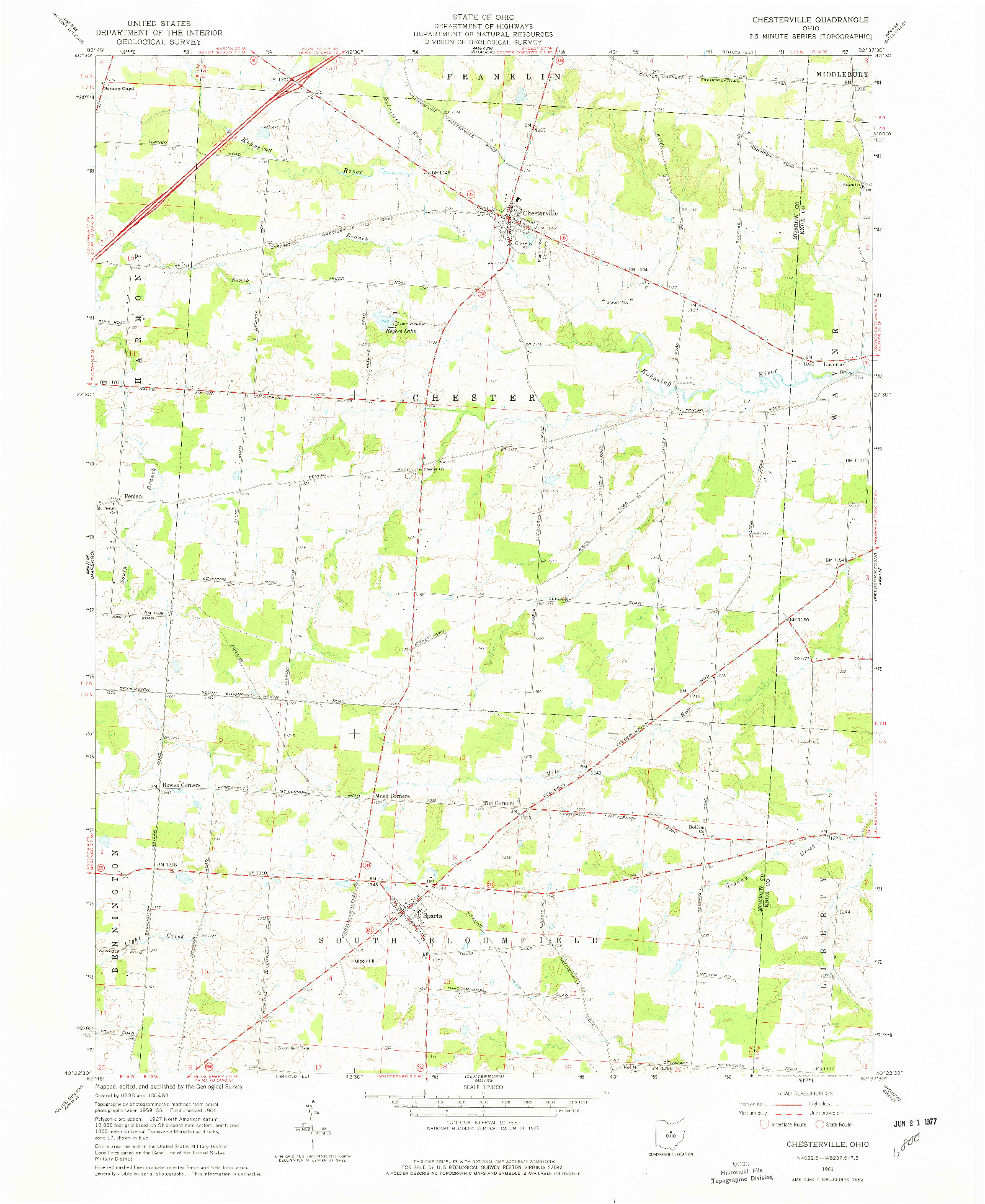 USGS 1:24000-SCALE QUADRANGLE FOR CHESTERVILLE, OH 1961