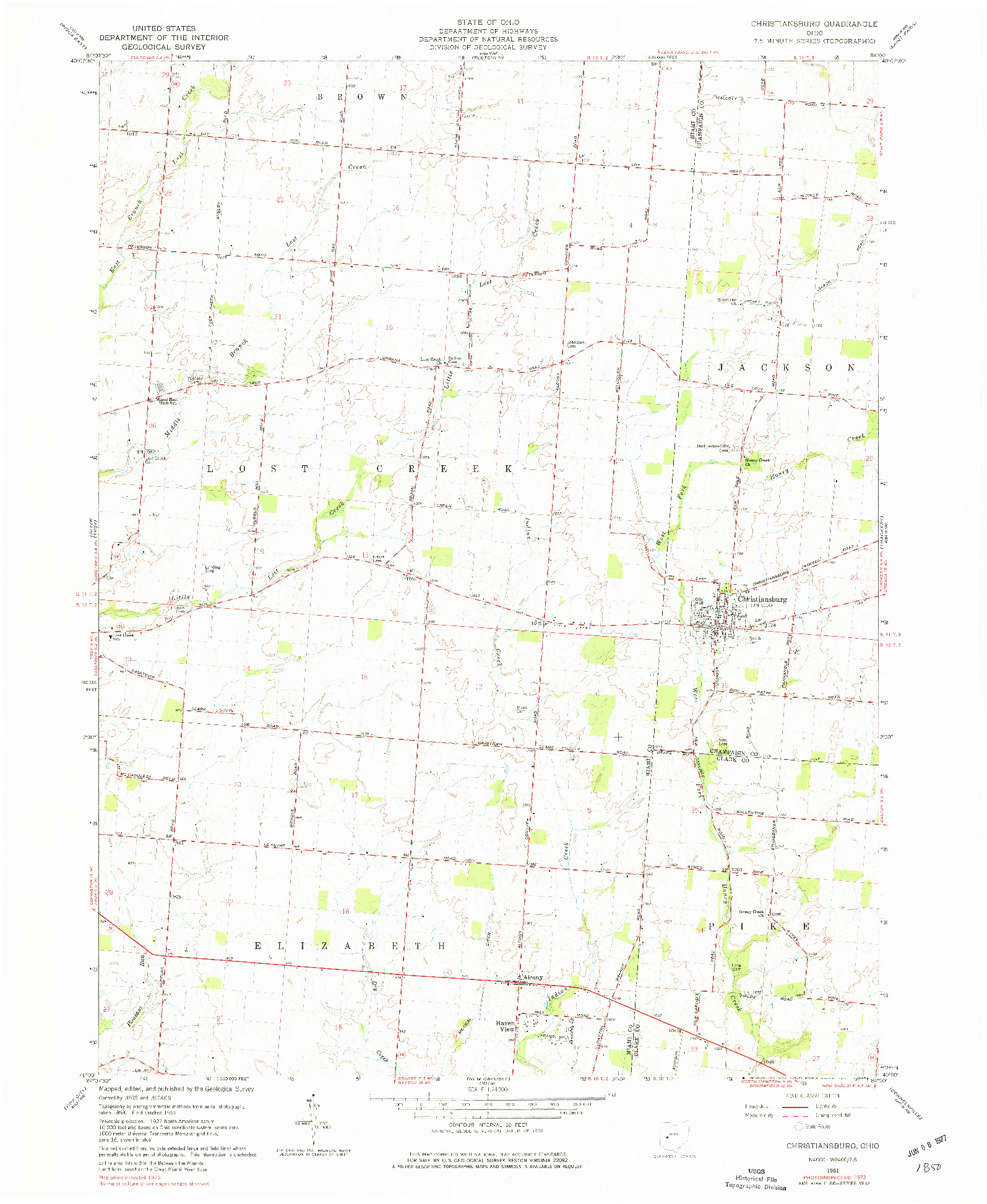 USGS 1:24000-SCALE QUADRANGLE FOR CHRISTIANSBURG, OH 1961