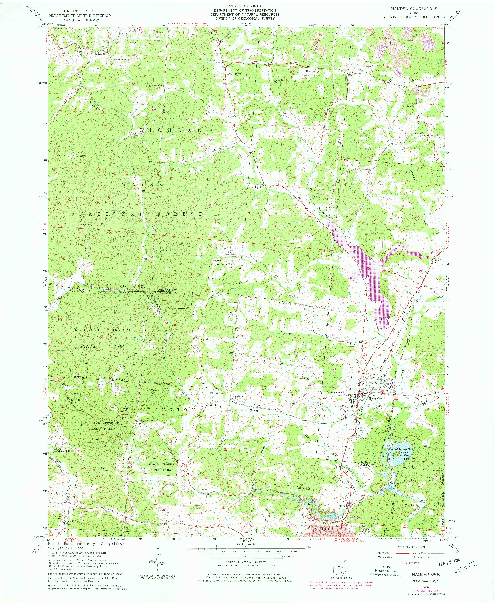 USGS 1:24000-SCALE QUADRANGLE FOR HAMDEN, OH 1961