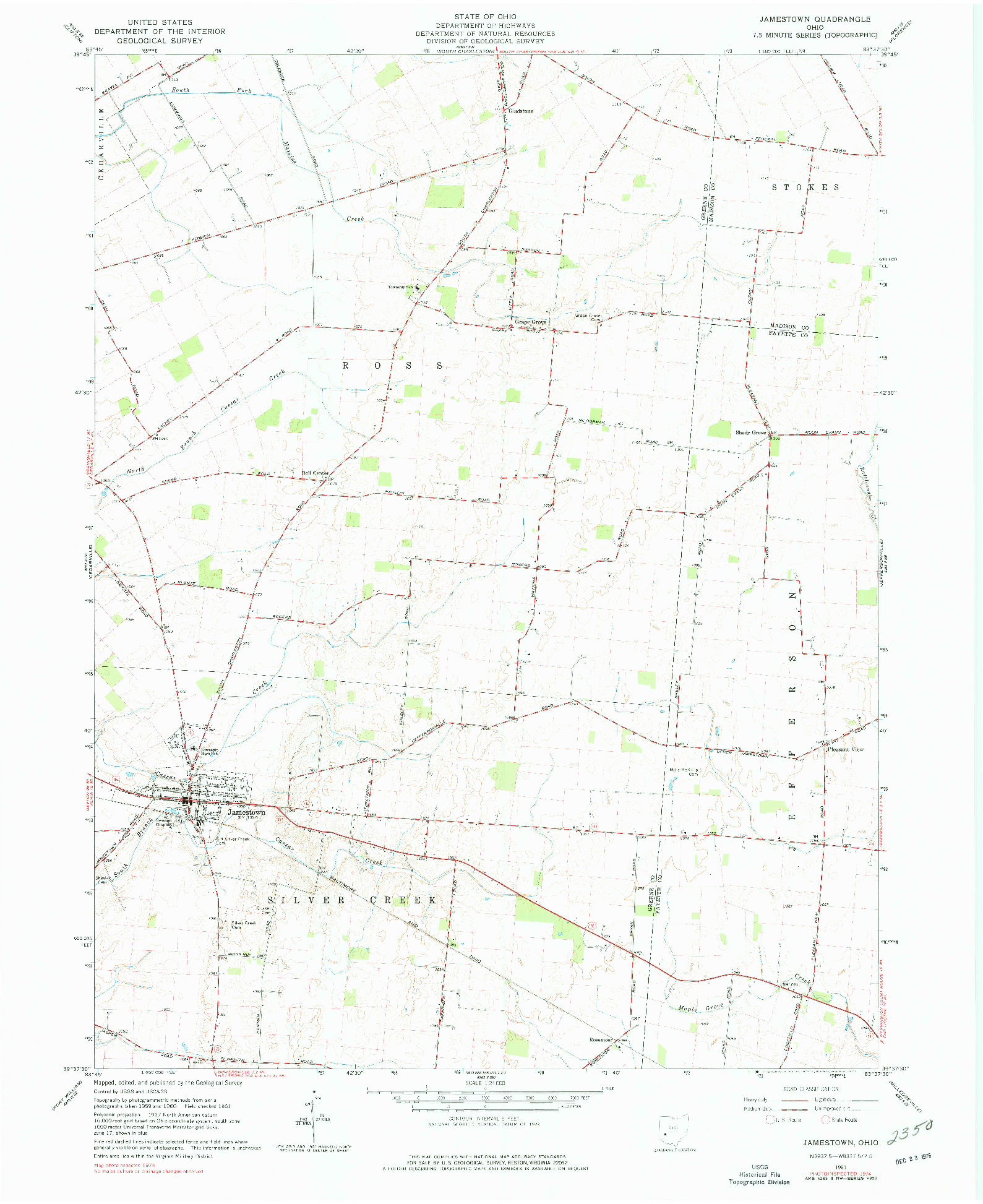 USGS 1:24000-SCALE QUADRANGLE FOR JAMESTOWN, OH 1961