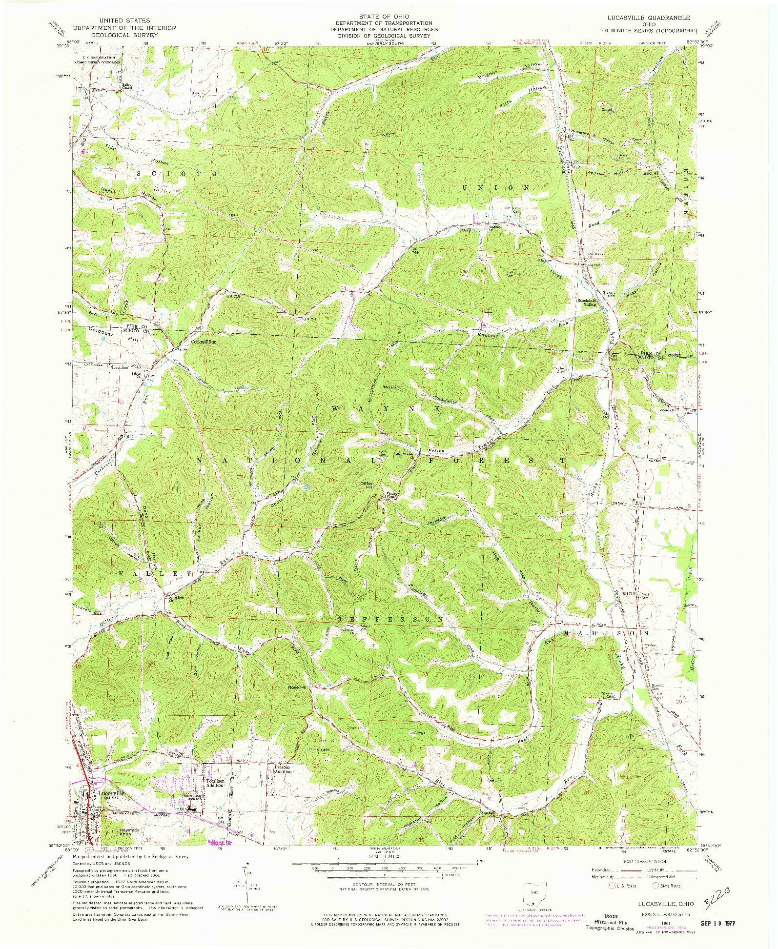 USGS 1:24000-SCALE QUADRANGLE FOR LUCASVILLE, OH 1961