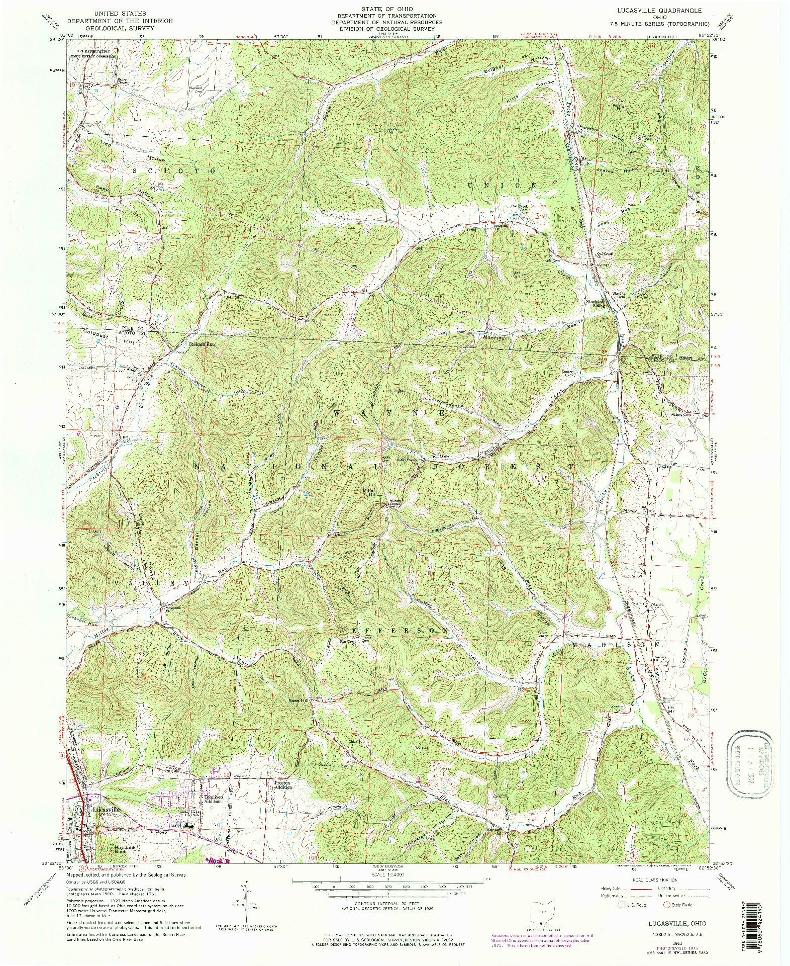 USGS 1:24000-SCALE QUADRANGLE FOR LUCASVILLE, OH 1961