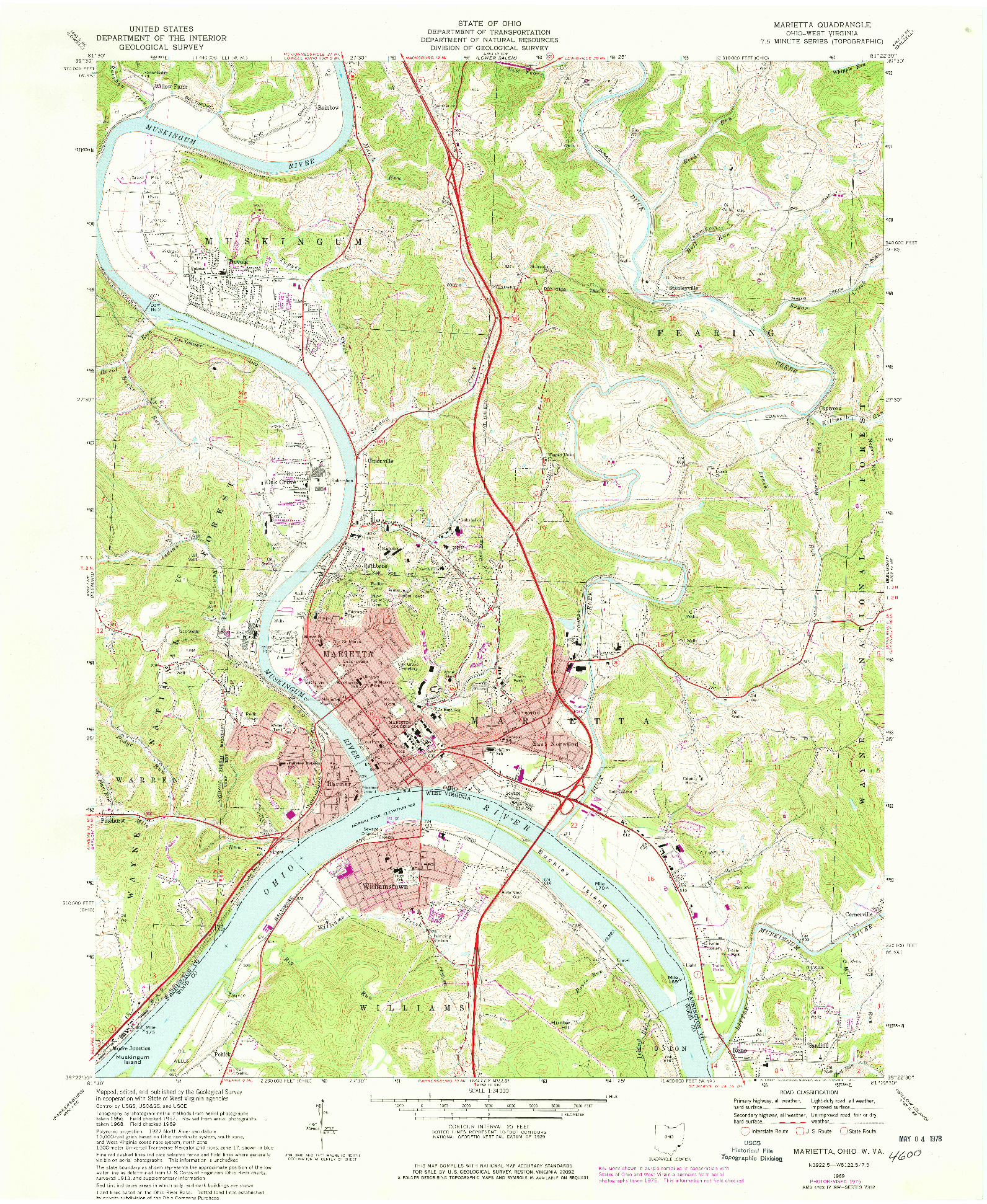 USGS 1:24000-SCALE QUADRANGLE FOR MARIETTA, OH 1969