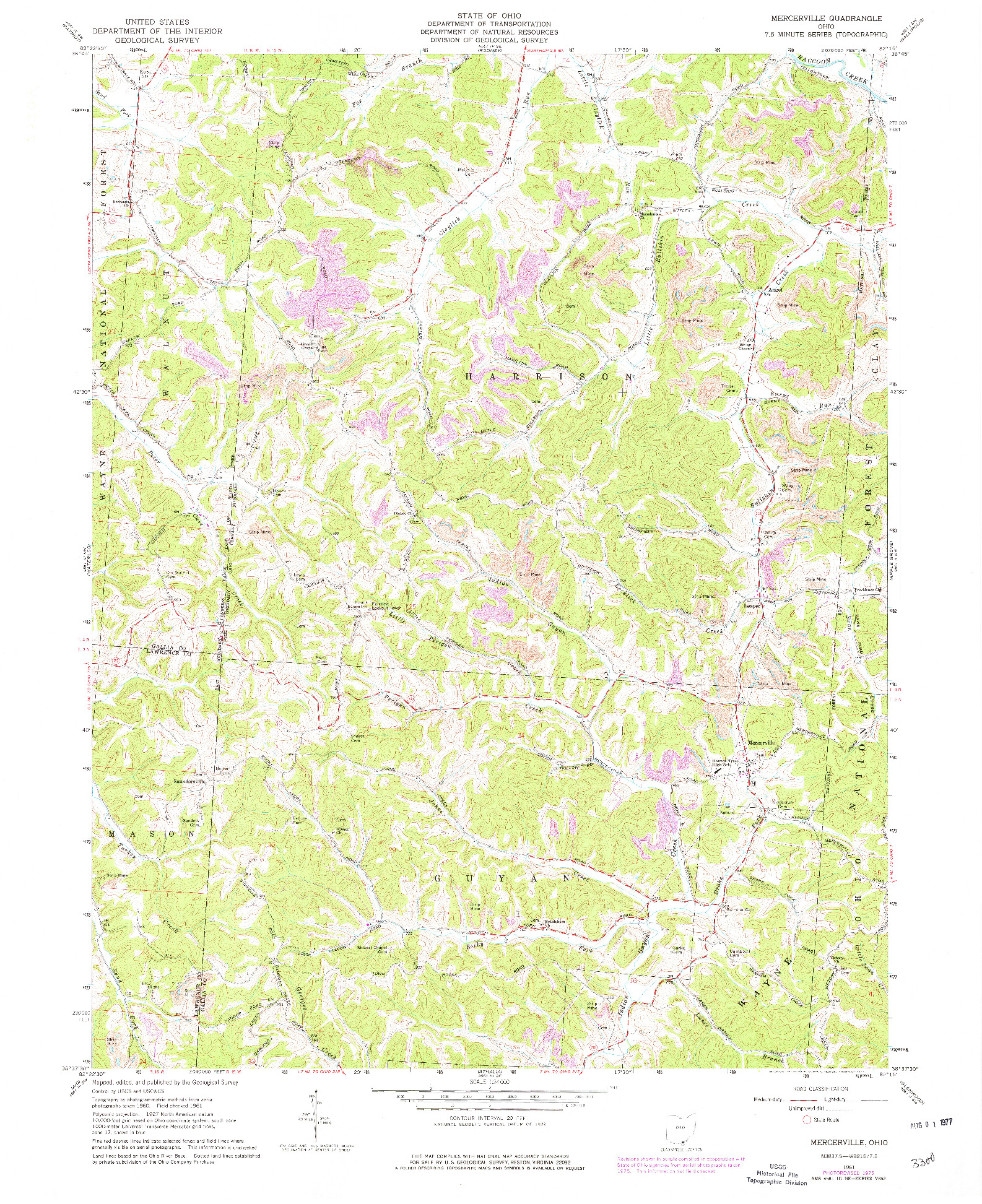 USGS 1:24000-SCALE QUADRANGLE FOR MERCERVILLE, OH 1961