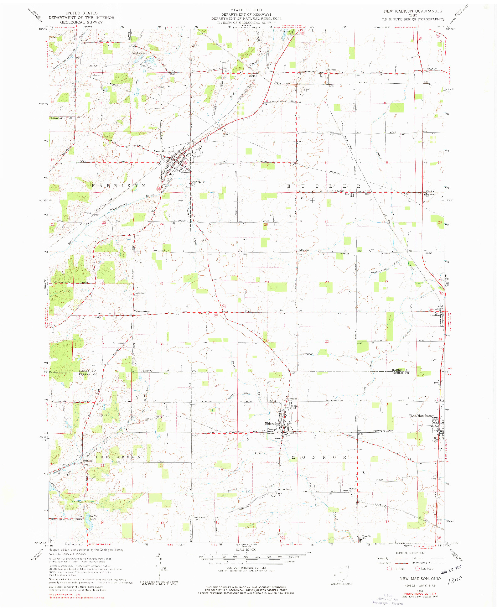 USGS 1:24000-SCALE QUADRANGLE FOR NEW MADISON, OH 1960