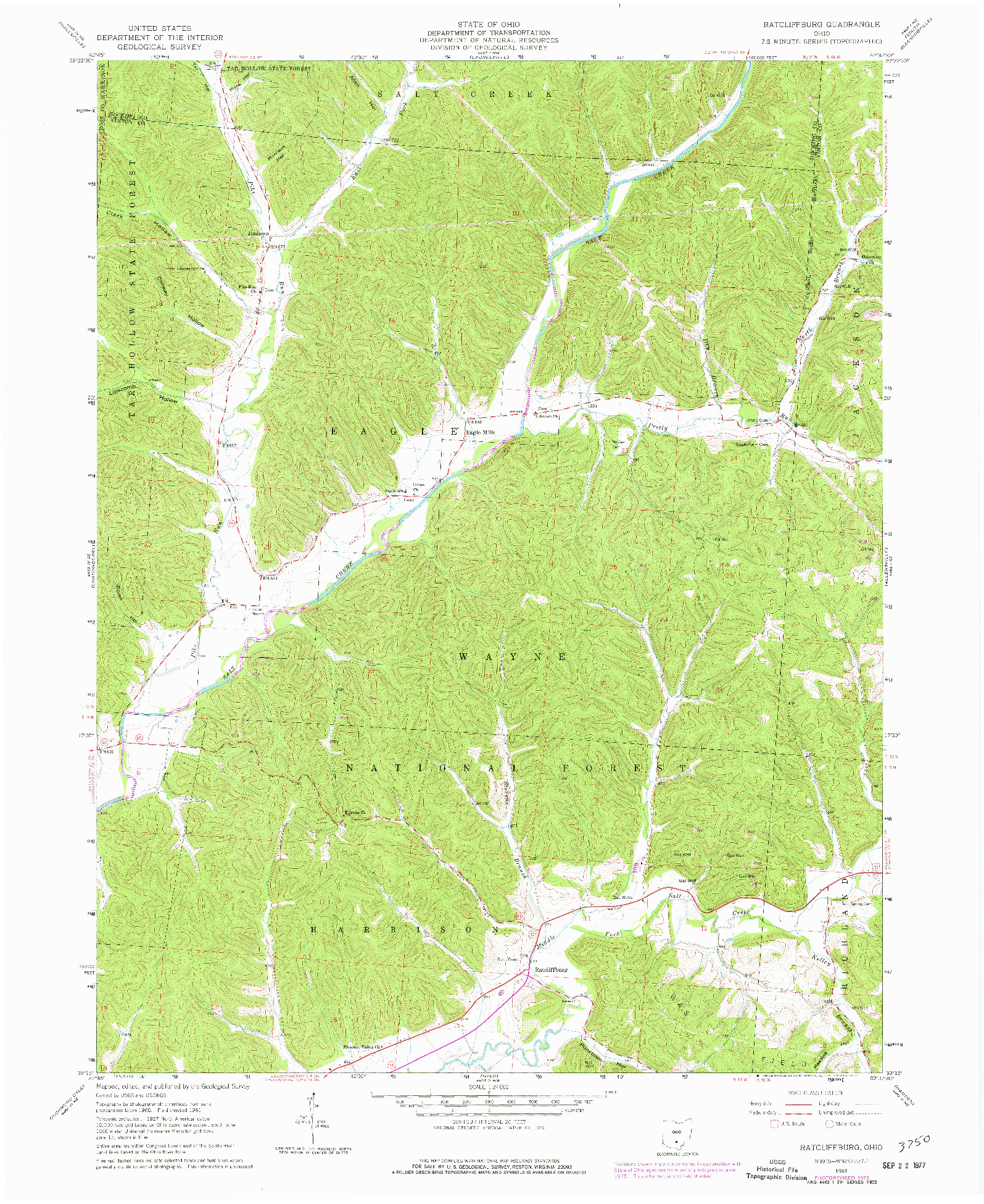 USGS 1:24000-SCALE QUADRANGLE FOR RATCLIFFBURG, OH 1961