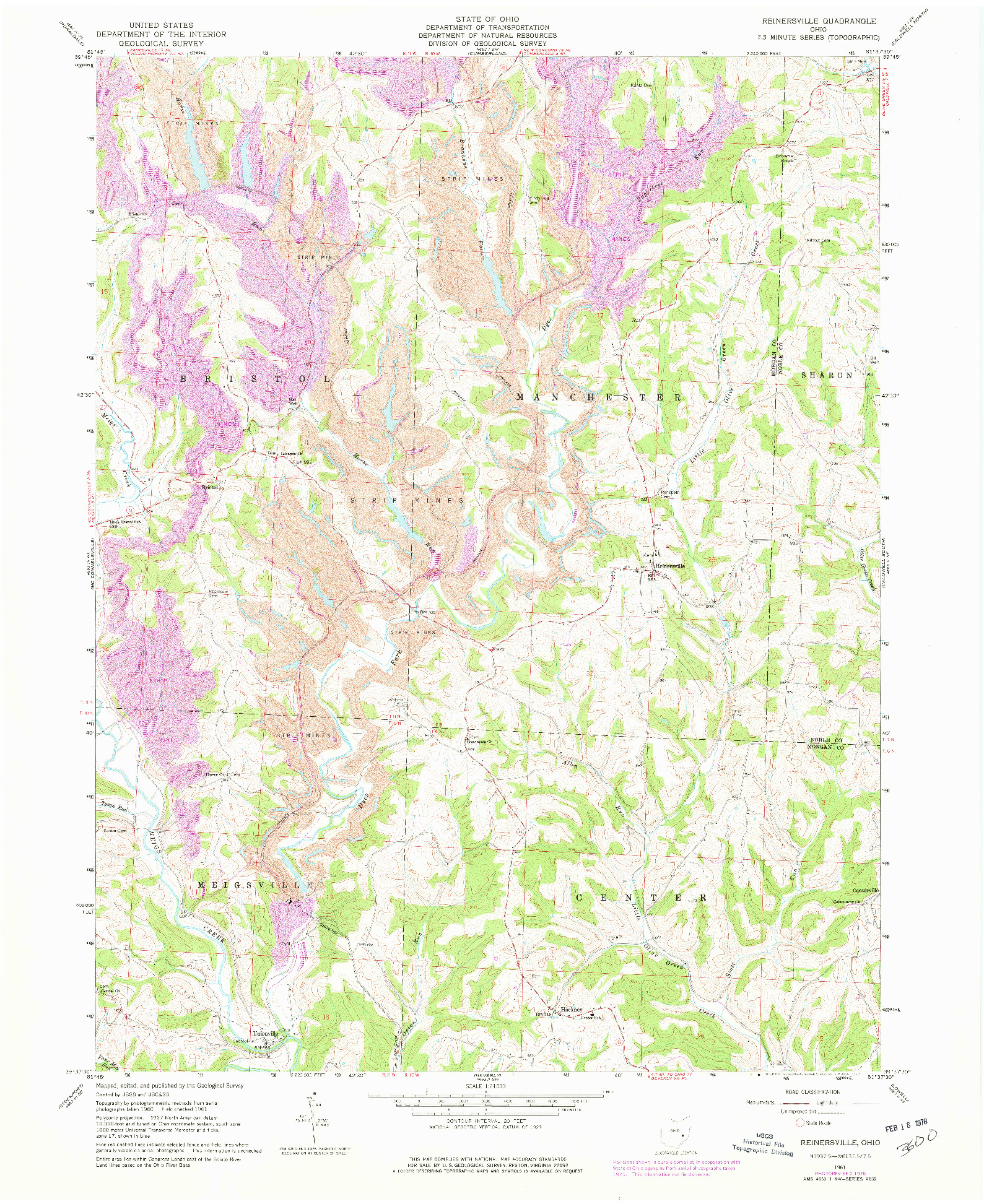 USGS 1:24000-SCALE QUADRANGLE FOR REINERSVILLE, OH 1961