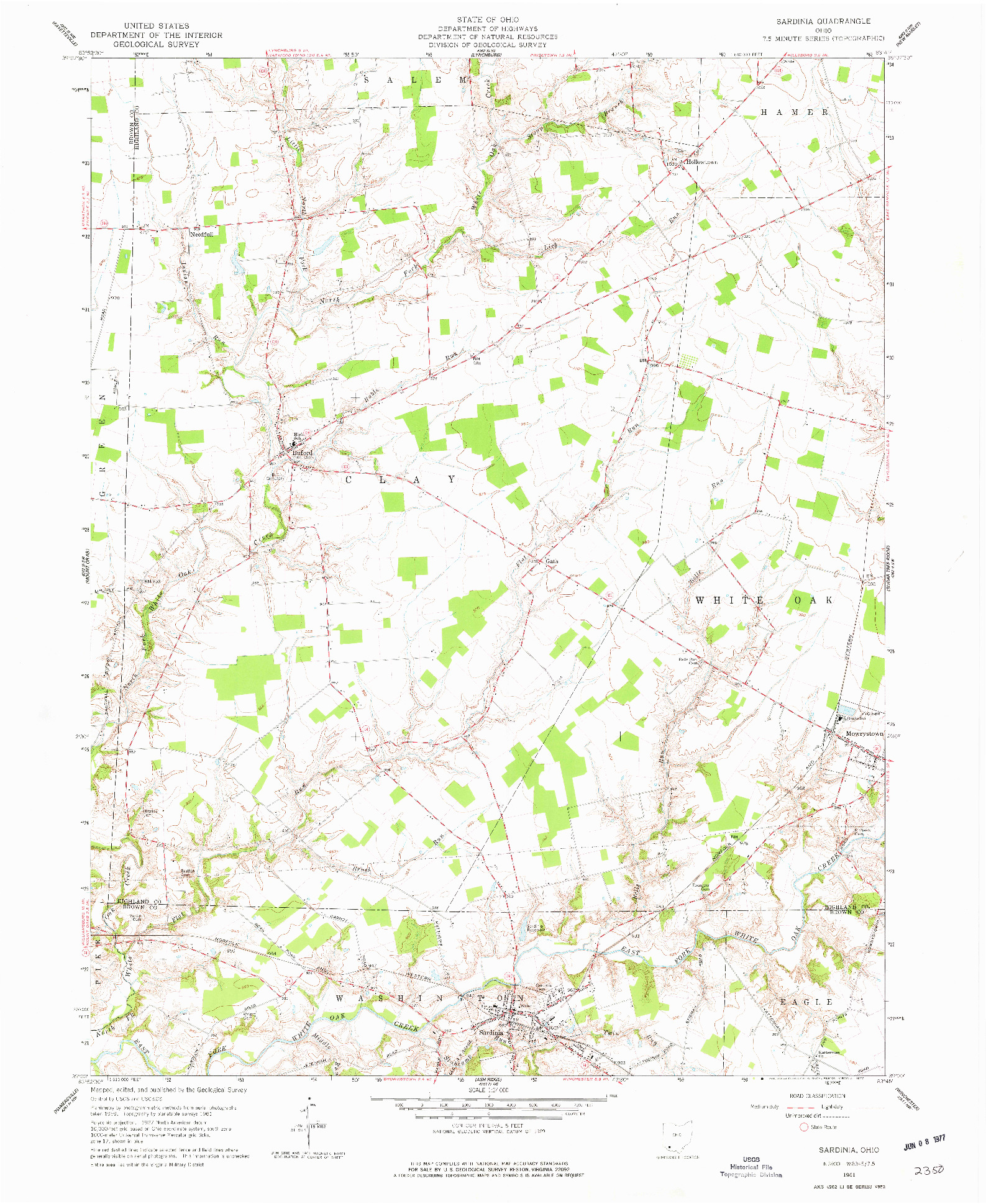 USGS 1:24000-SCALE QUADRANGLE FOR SARDINIA, OH 1961