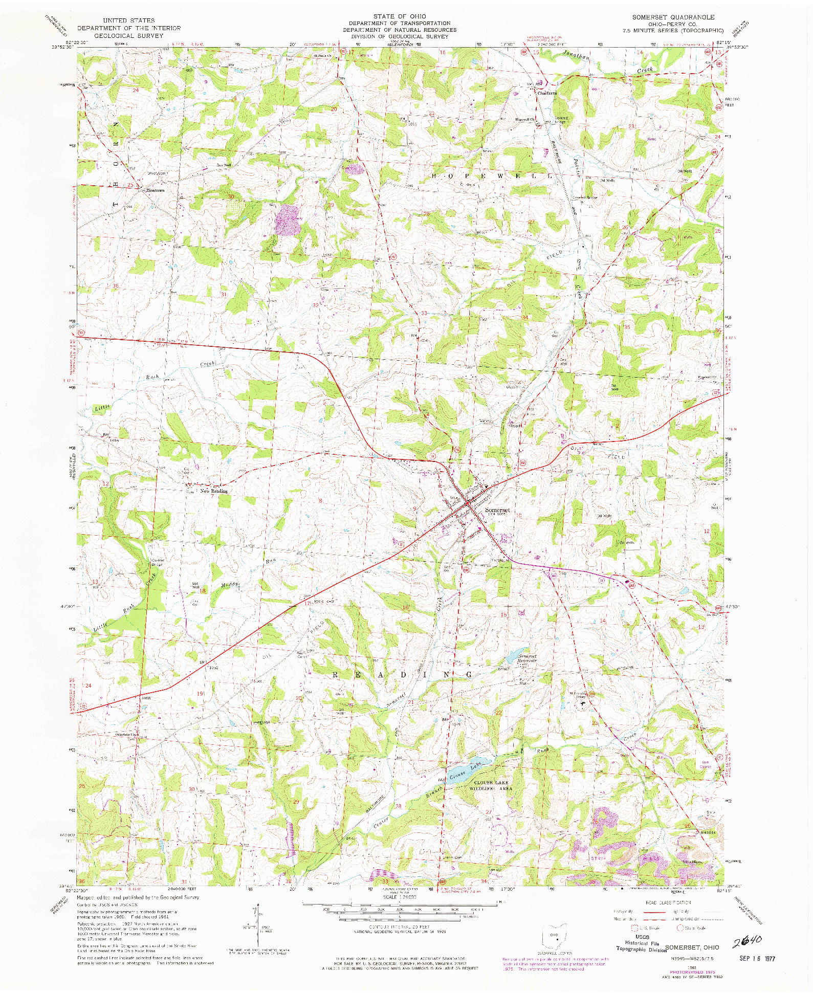 USGS 1:24000-SCALE QUADRANGLE FOR SOMERSET, OH 1961