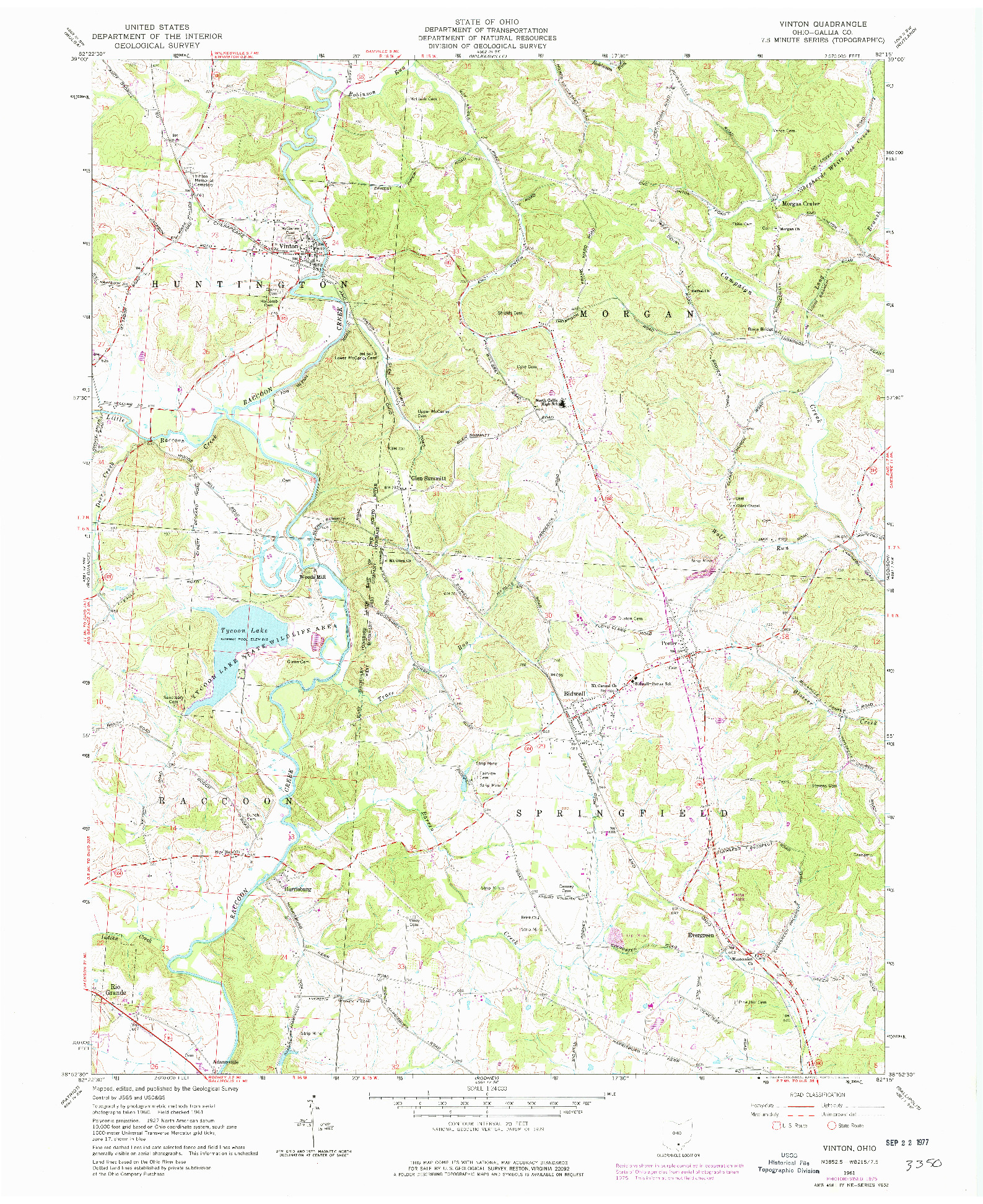 USGS 1:24000-SCALE QUADRANGLE FOR VINTON, OH 1961