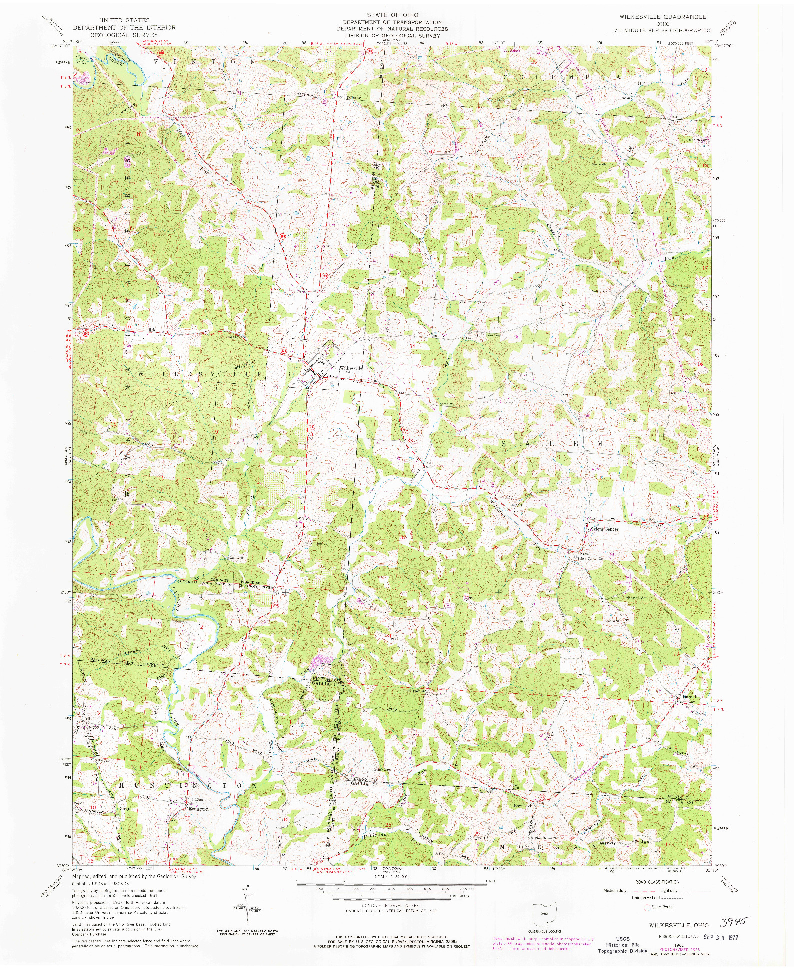 USGS 1:24000-SCALE QUADRANGLE FOR WILKESVILLE, OH 1961