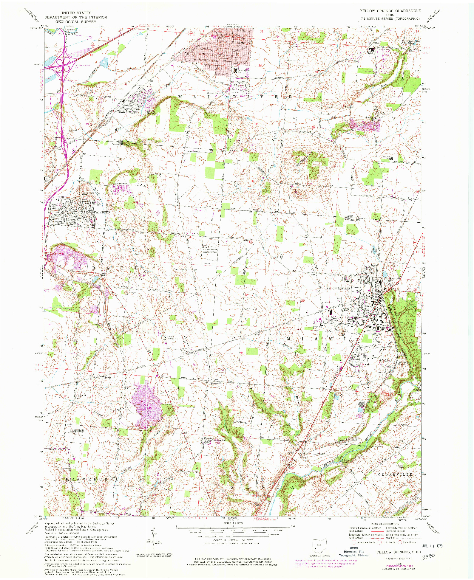 USGS 1:24000-SCALE QUADRANGLE FOR YELLOW SPRINGS, OH 1968