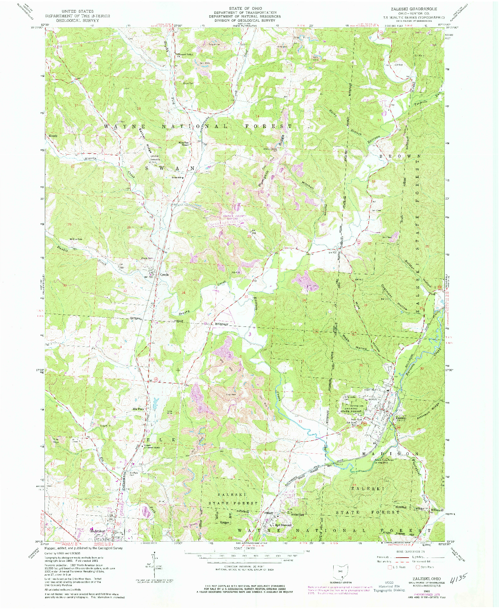 USGS 1:24000-SCALE QUADRANGLE FOR ZALESKI, OH 1961