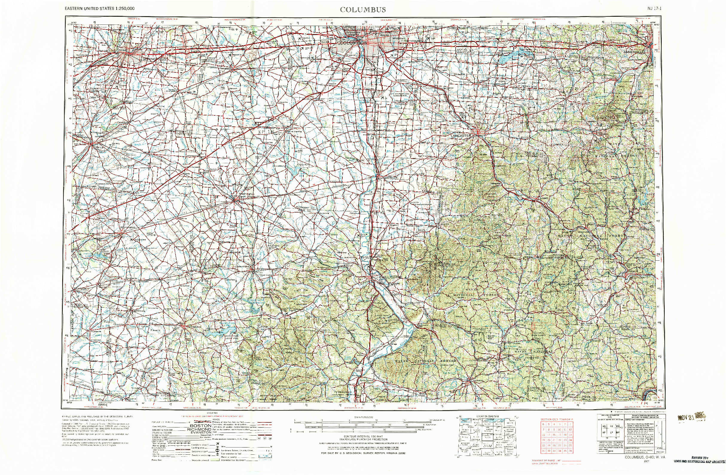 USGS 1:250000-SCALE QUADRANGLE FOR COLUMBUS, OH 1967