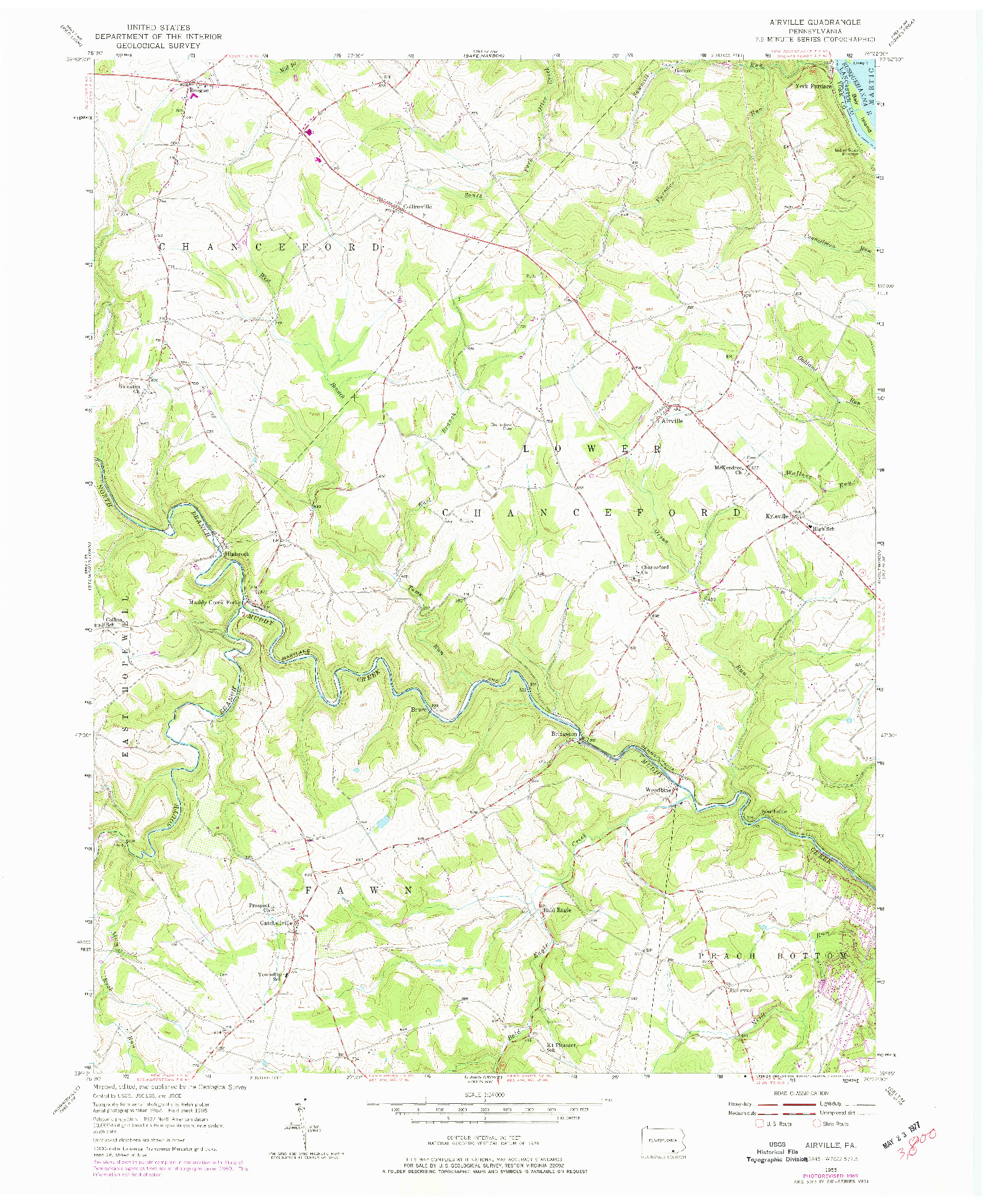 USGS 1:24000-SCALE QUADRANGLE FOR AIRVILLE, PA 1955