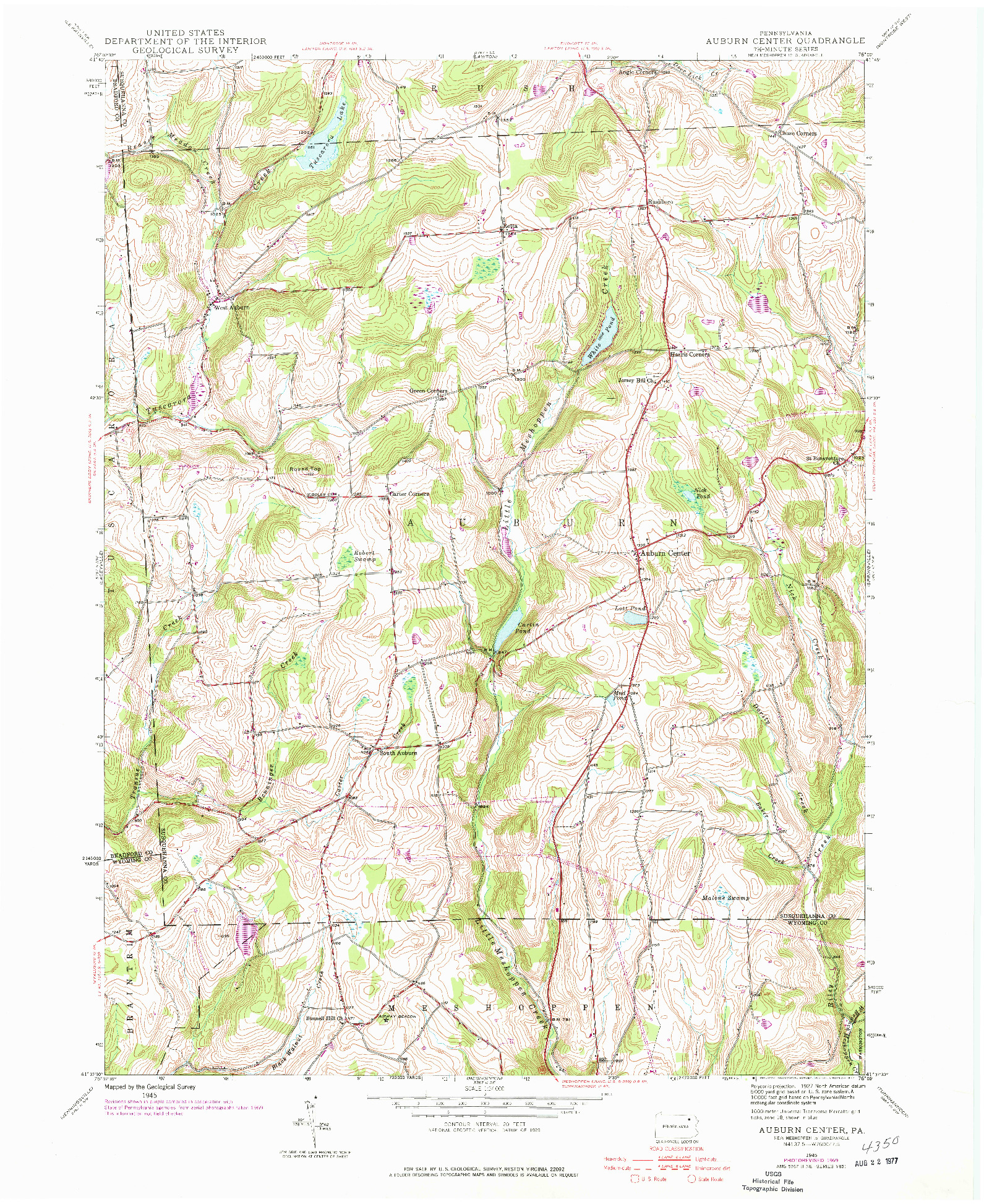 USGS 1:24000-SCALE QUADRANGLE FOR AUBURN CENTER, PA 1945