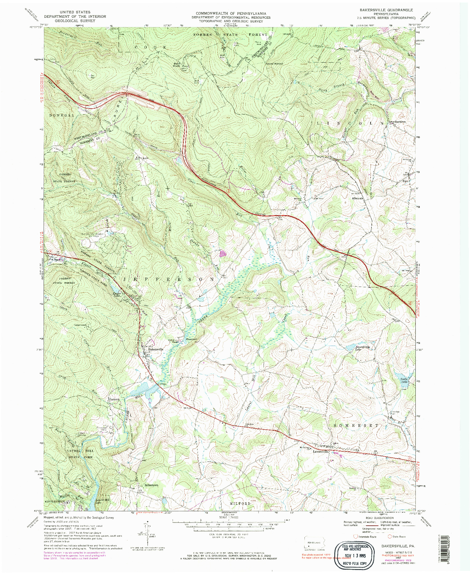 USGS 1:24000-SCALE QUADRANGLE FOR BAKERSVILLE, PA 1967