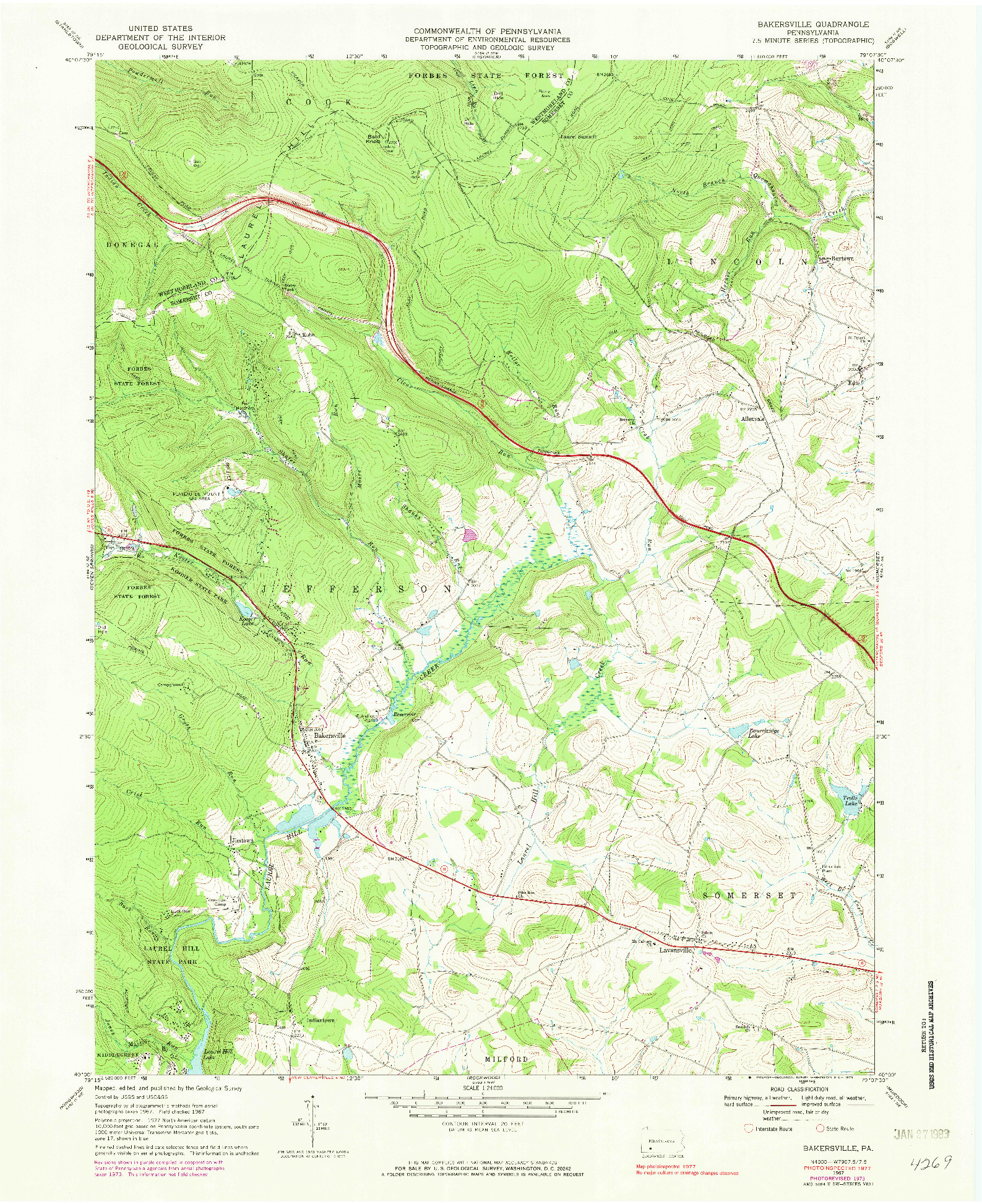 USGS 1:24000-SCALE QUADRANGLE FOR BAKERSVILLE, PA 1967