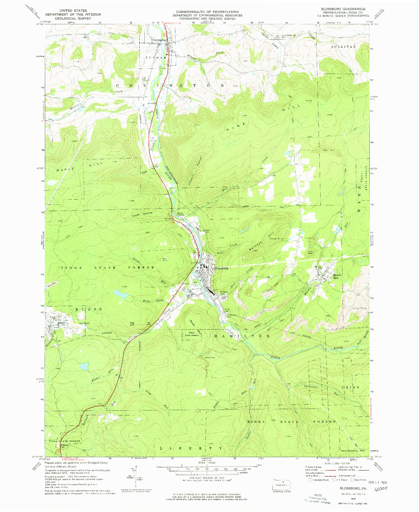 USGS 1:24000-SCALE QUADRANGLE FOR BLOSSBURG, PA 1970