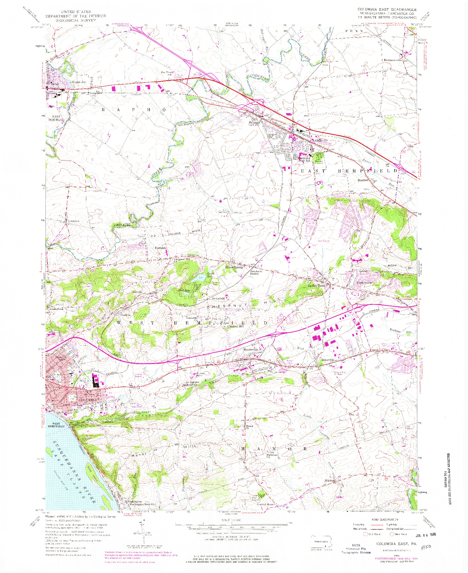 USGS 1:24000-SCALE QUADRANGLE FOR COLUMBIA EAST, PA 1956