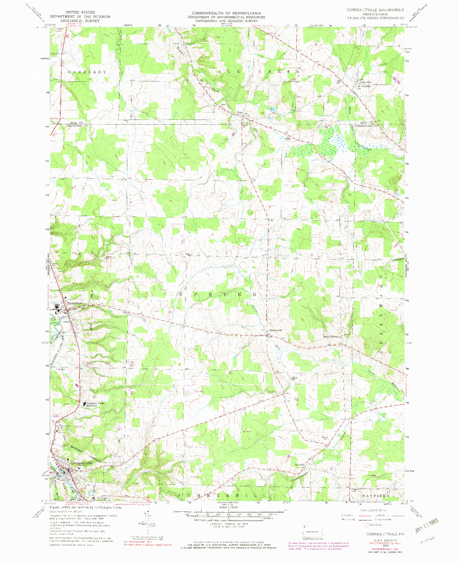 USGS 1:24000-SCALE QUADRANGLE FOR CONNEAUTVILLE, PA 1959