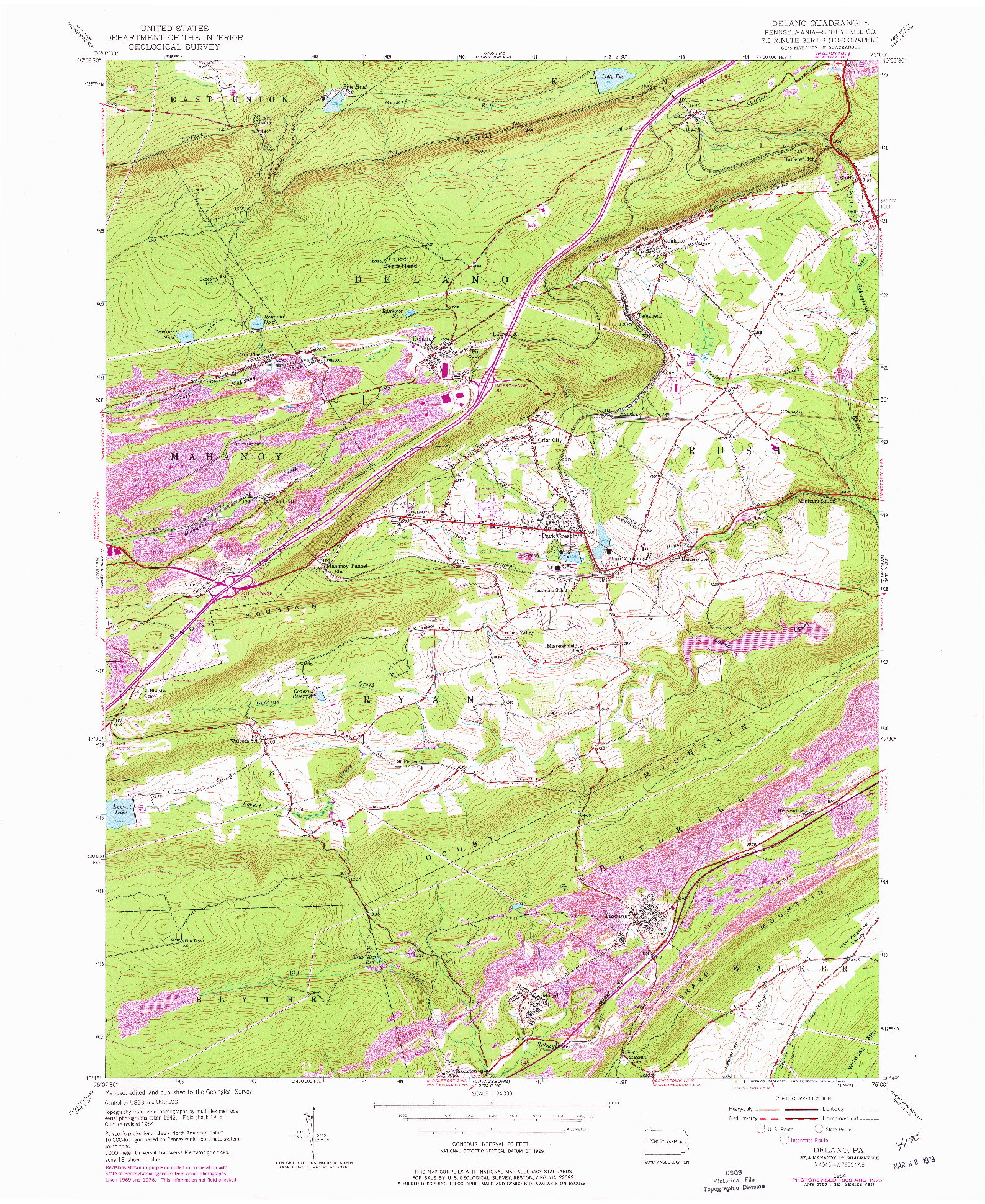 USGS 1:24000-SCALE QUADRANGLE FOR DELANO, PA 1954