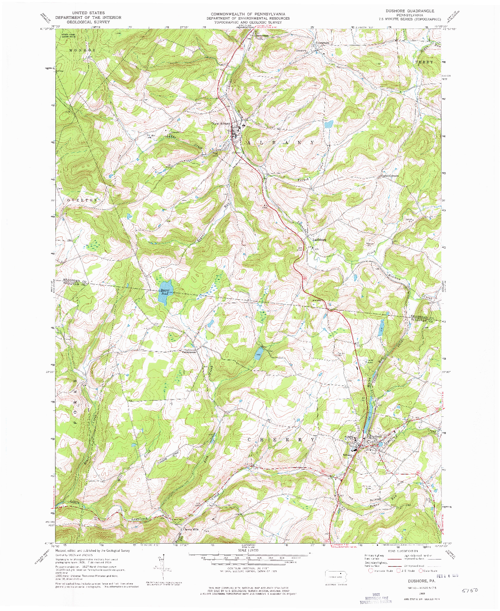 USGS 1:24000-SCALE QUADRANGLE FOR DUSHORE, PA 1969