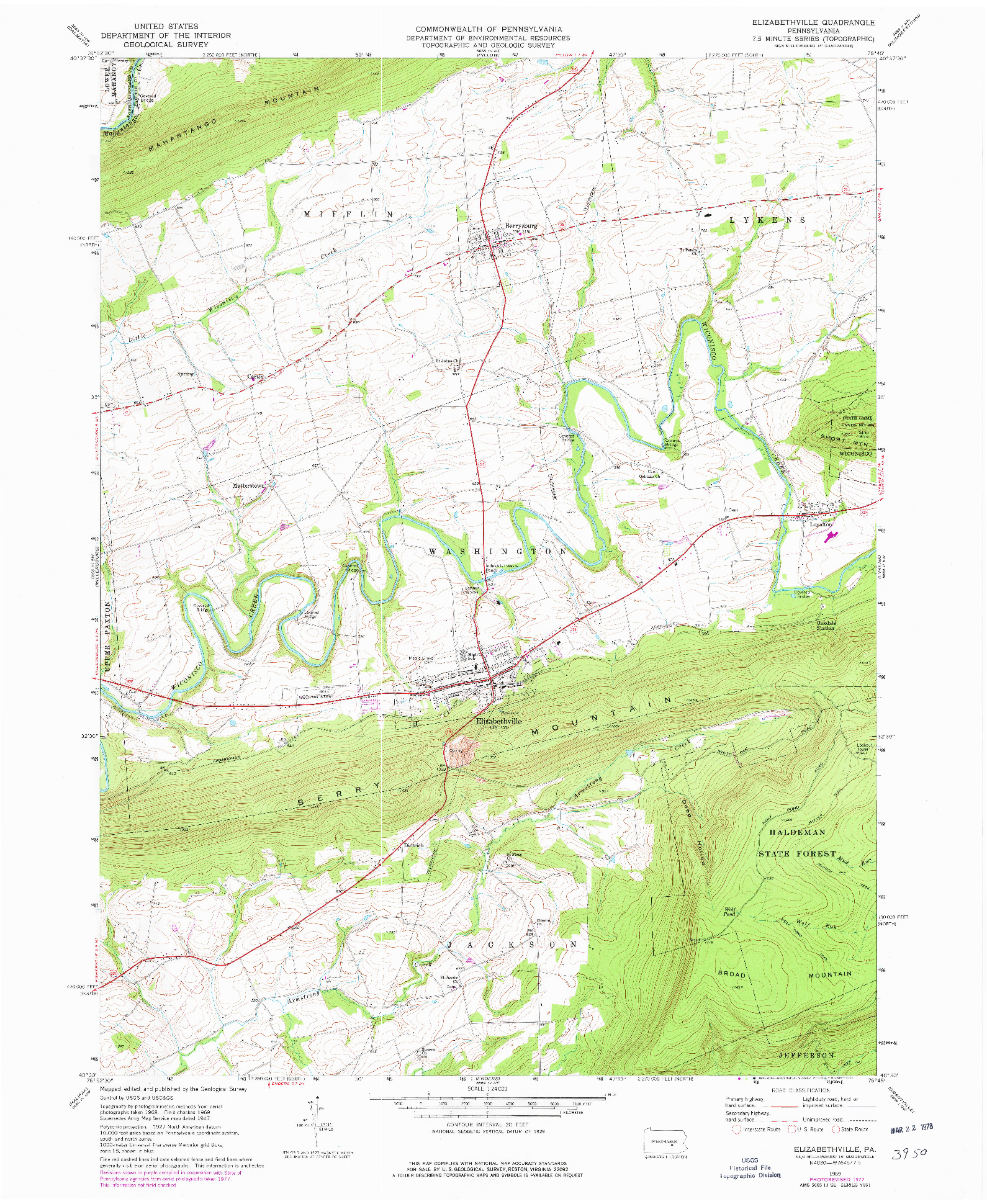 USGS 1:24000-SCALE QUADRANGLE FOR ELIZABETHVILLE, PA 1969